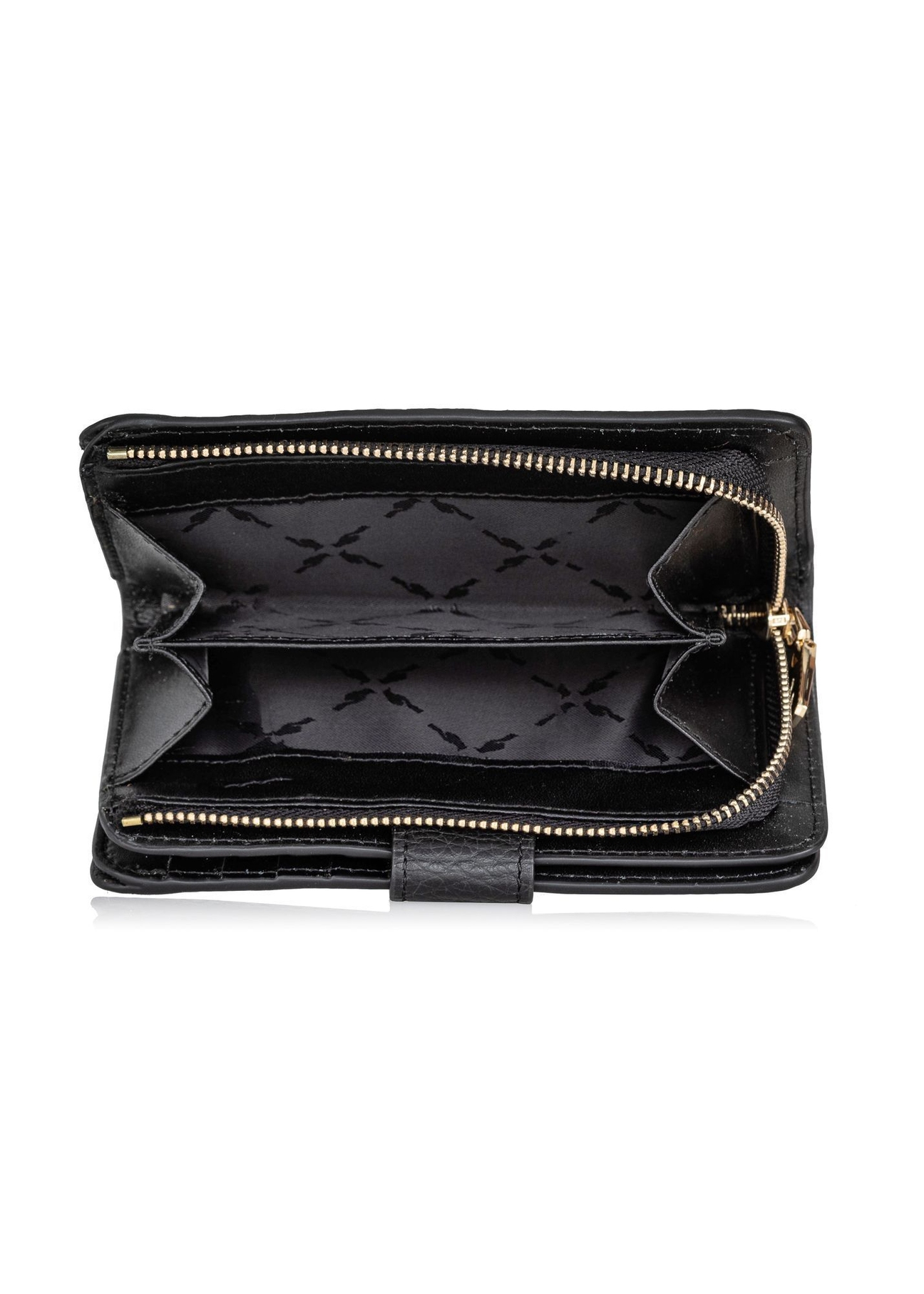 Medium black leather women's wallet PORES-0896R-99(Z25) - top view of the product on a white background.