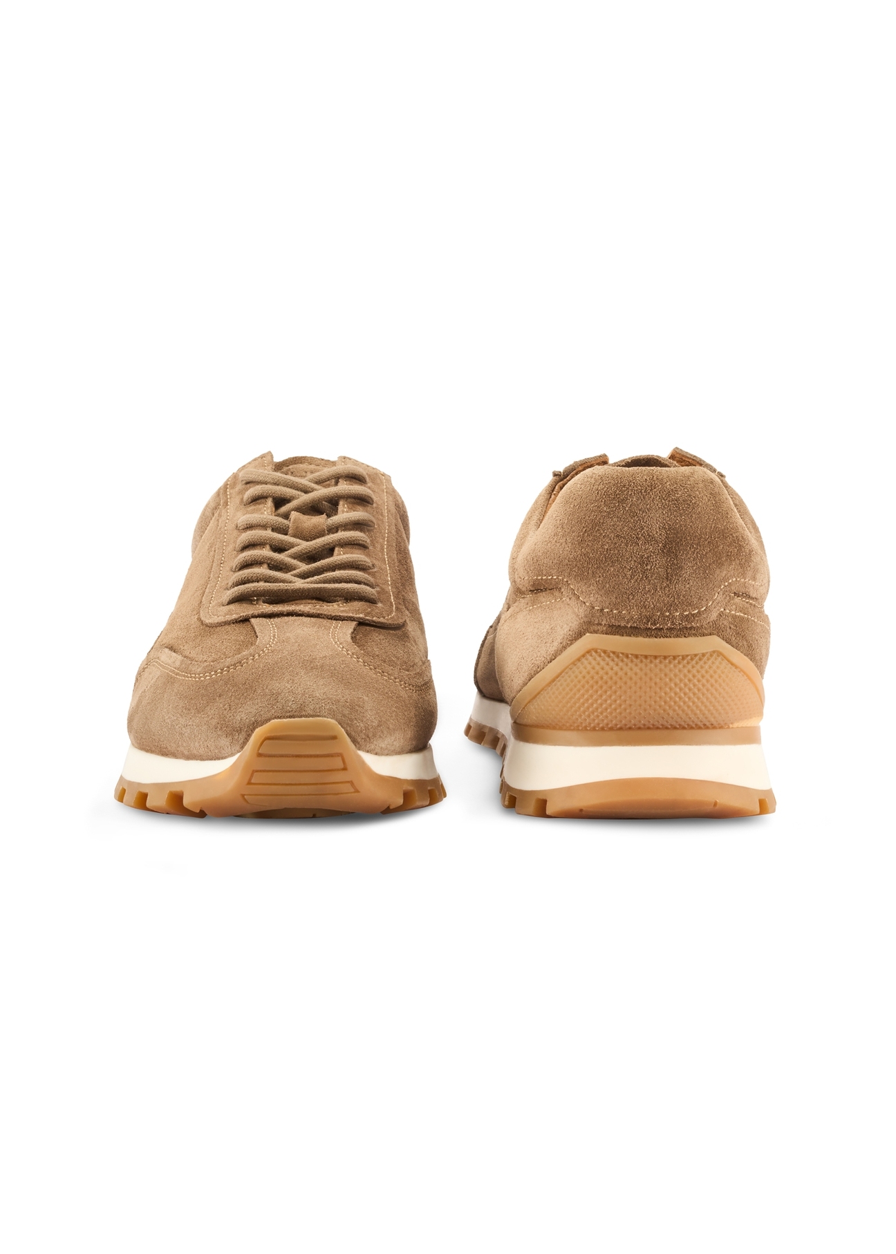 Men's suede shoes in cool beige color BUTYM-0542-1K(W26), front and back view of the product on a white background.