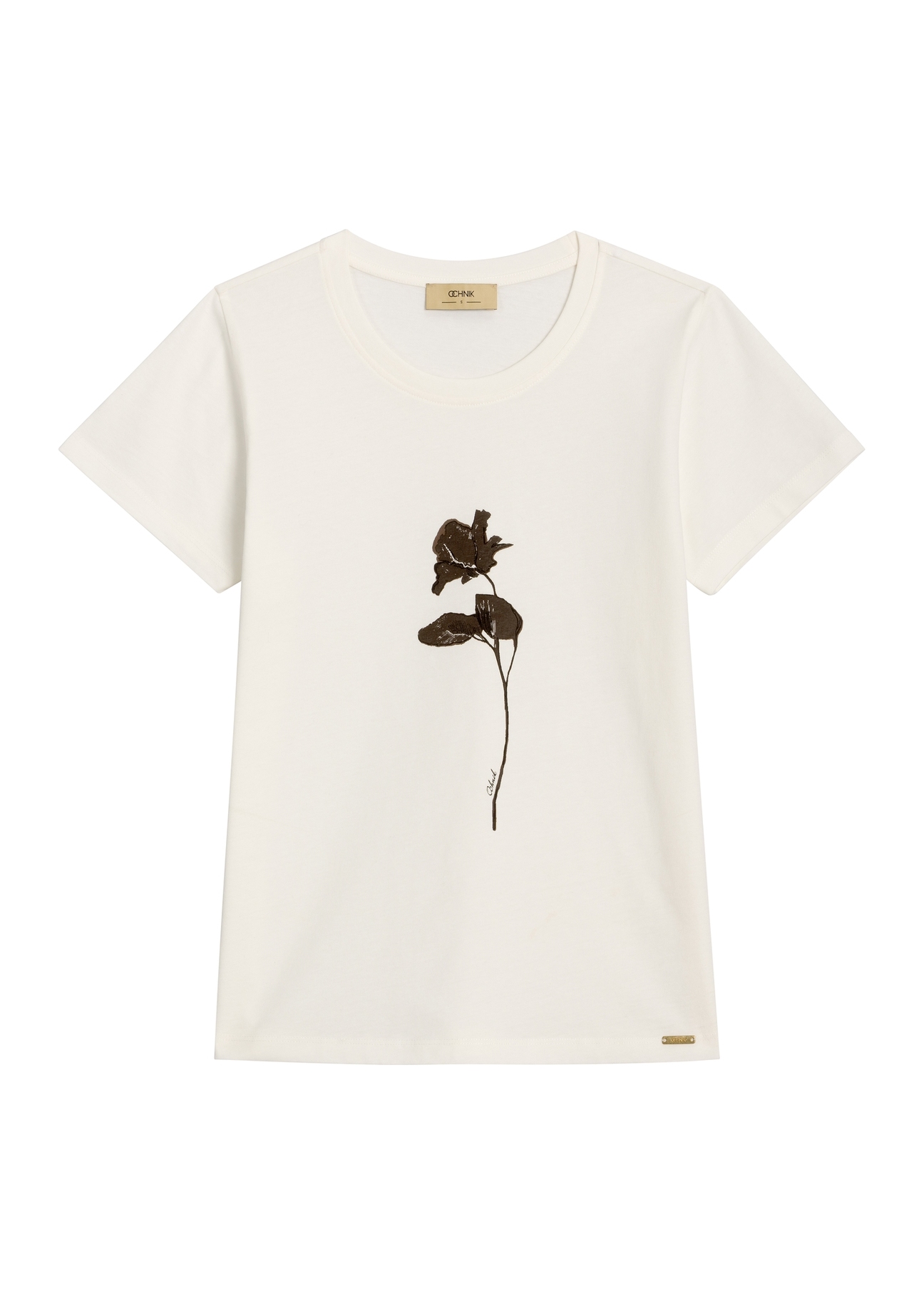 Cream women's t-shirt with print TSHDT-0166-0B(Z26) - front product view, on a white background.
