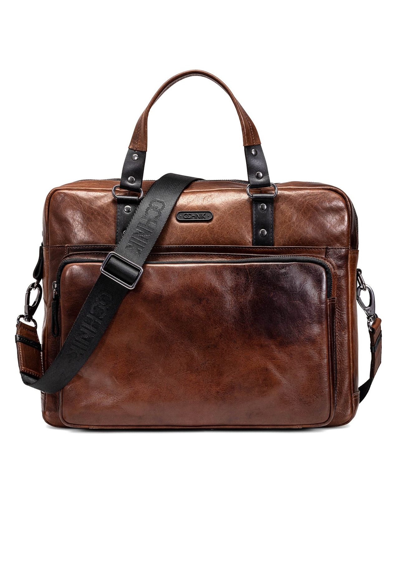 Brown leather men's bag TORMS-0100-1H(W26), front product view on white background.