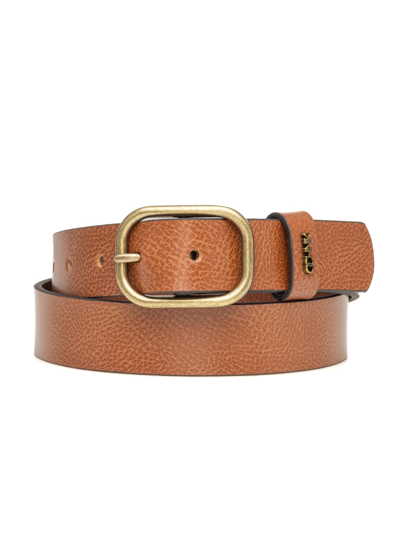 Cognac women's leather belt PASDS-0335-1F(W26), front product view on white background.