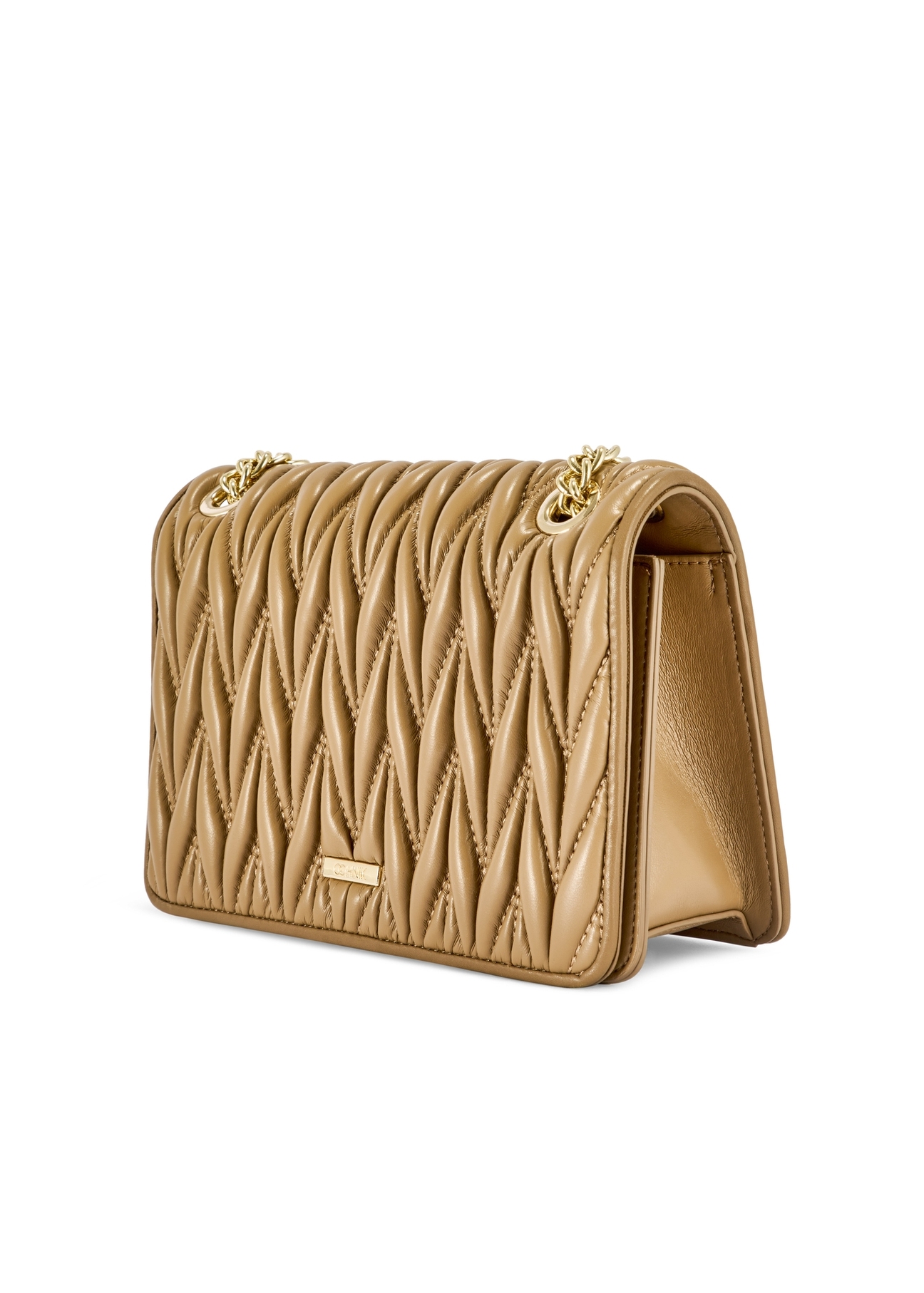 Beige women's handbag with chain TOREC-1102-24(Z25), diagonal product view on a white background.