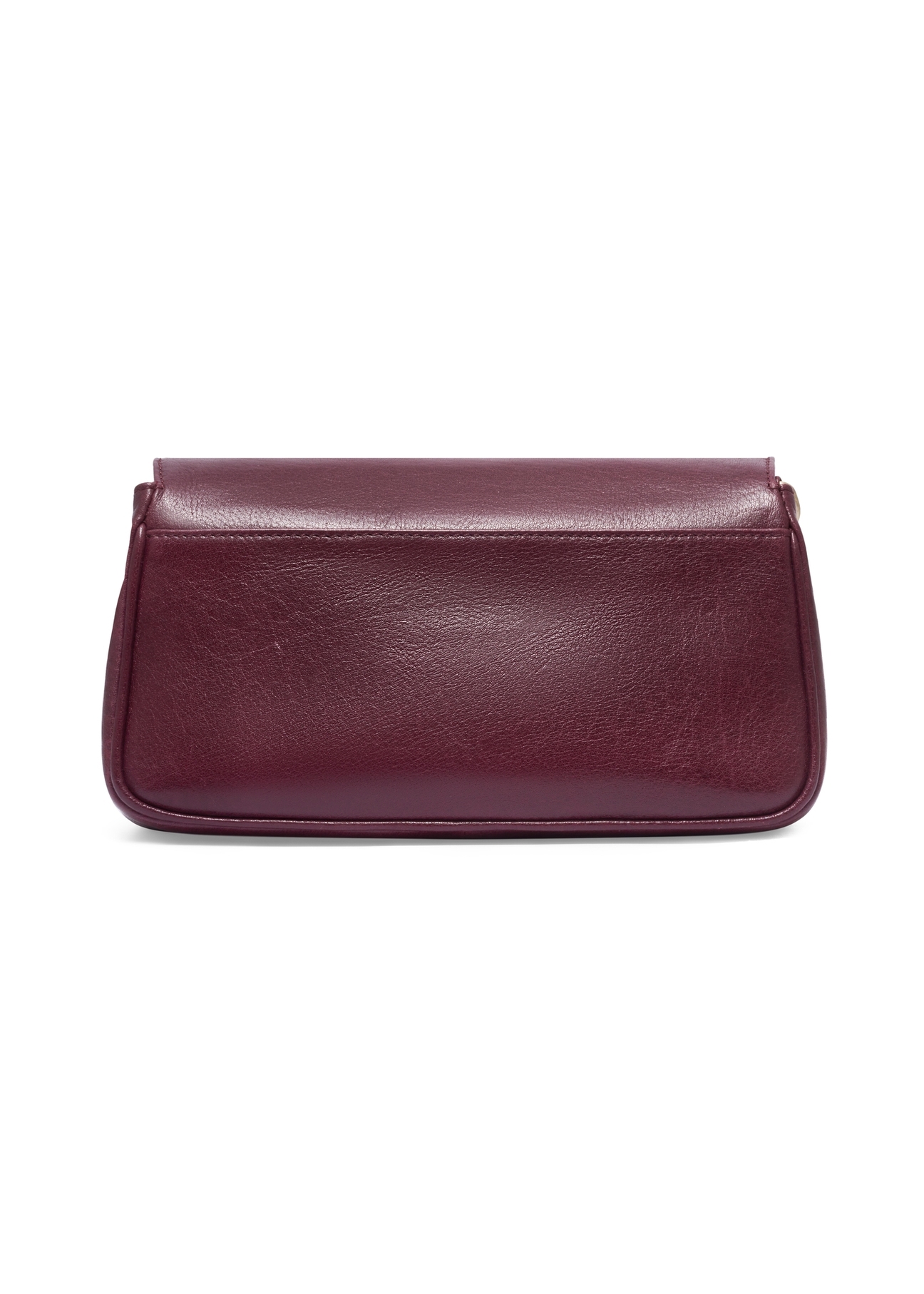 Classic women's leather handbag in burgundy color TORES-1371-4D(Z26), product view from the back on a white background.