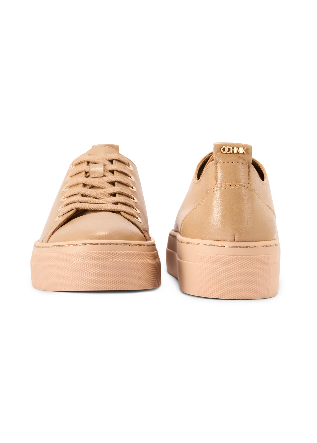 Beige women's leather sneakers BUTYD-1062-1B(W26), front and back product view on white background.