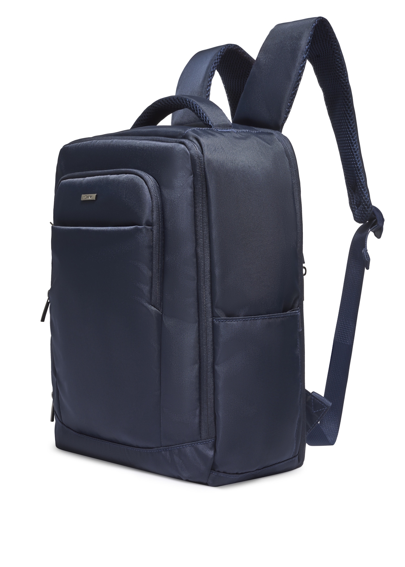 Navy blue airplane backpack PLCMN-0014-7D(Z26), diagonal product view on a light background.