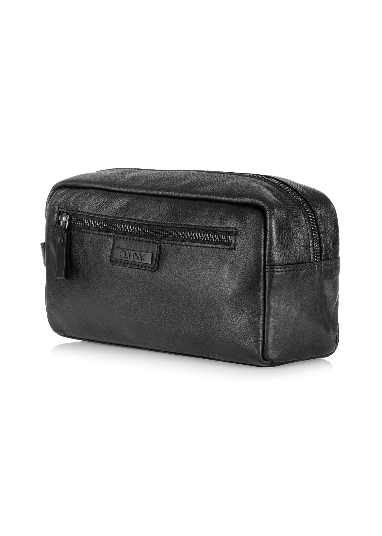 Black leather men's cosmetic bag TORMS-0422A-99(Z25) - diagonal product view on white background.