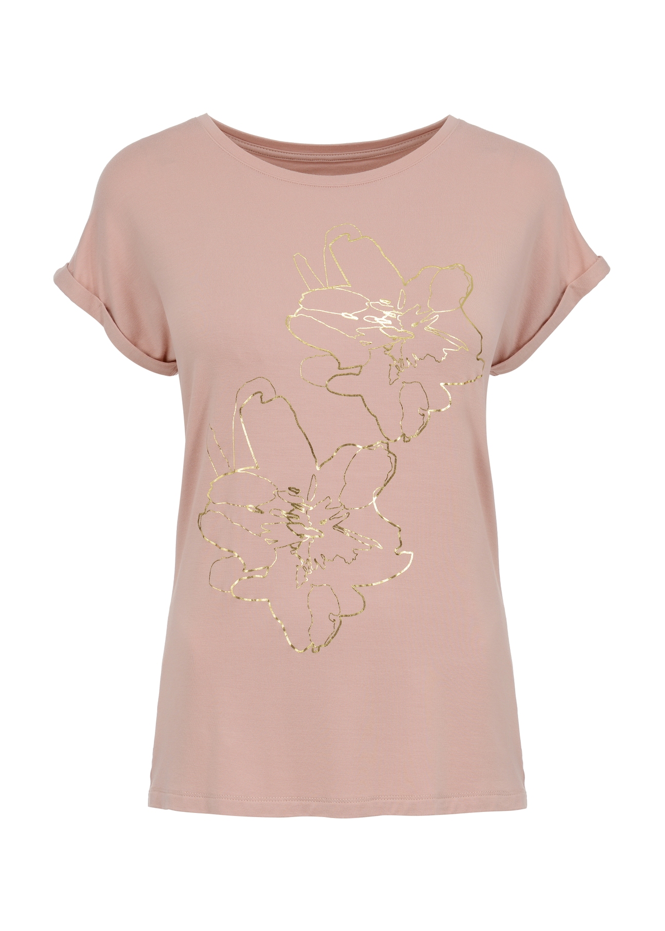 Pink Women's T-shirt with floral print TSHDT-0107-34(W23)-04