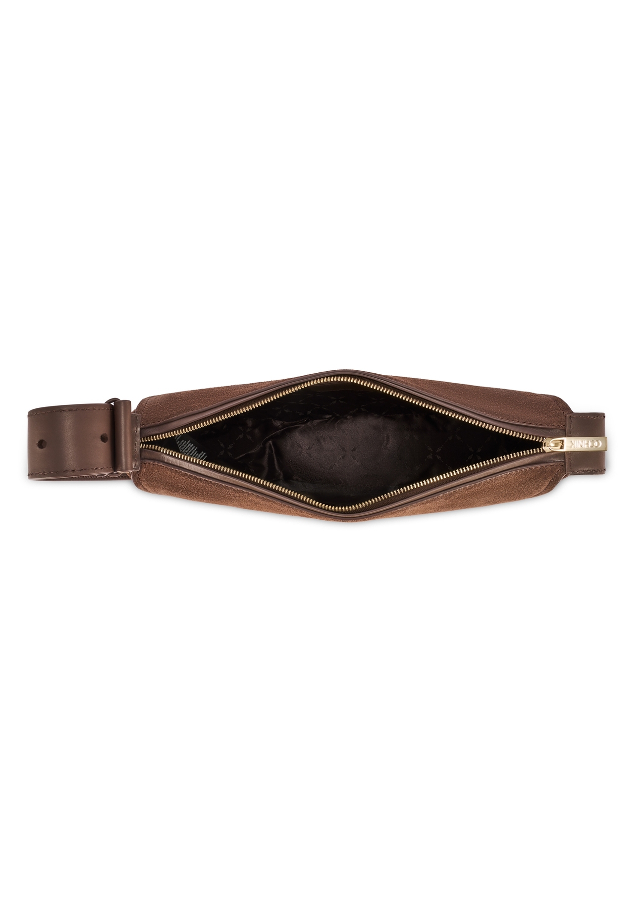 Brown suede semi-circular women's handbag TORES-1178-89(Z25) - top view of the product on a white background.