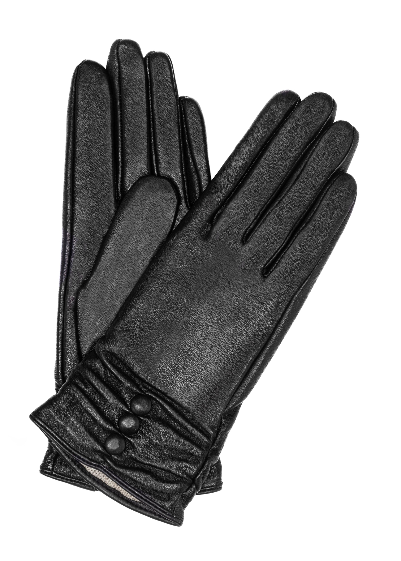 Women's black leather gloves REKDS-0032-99(Z26)