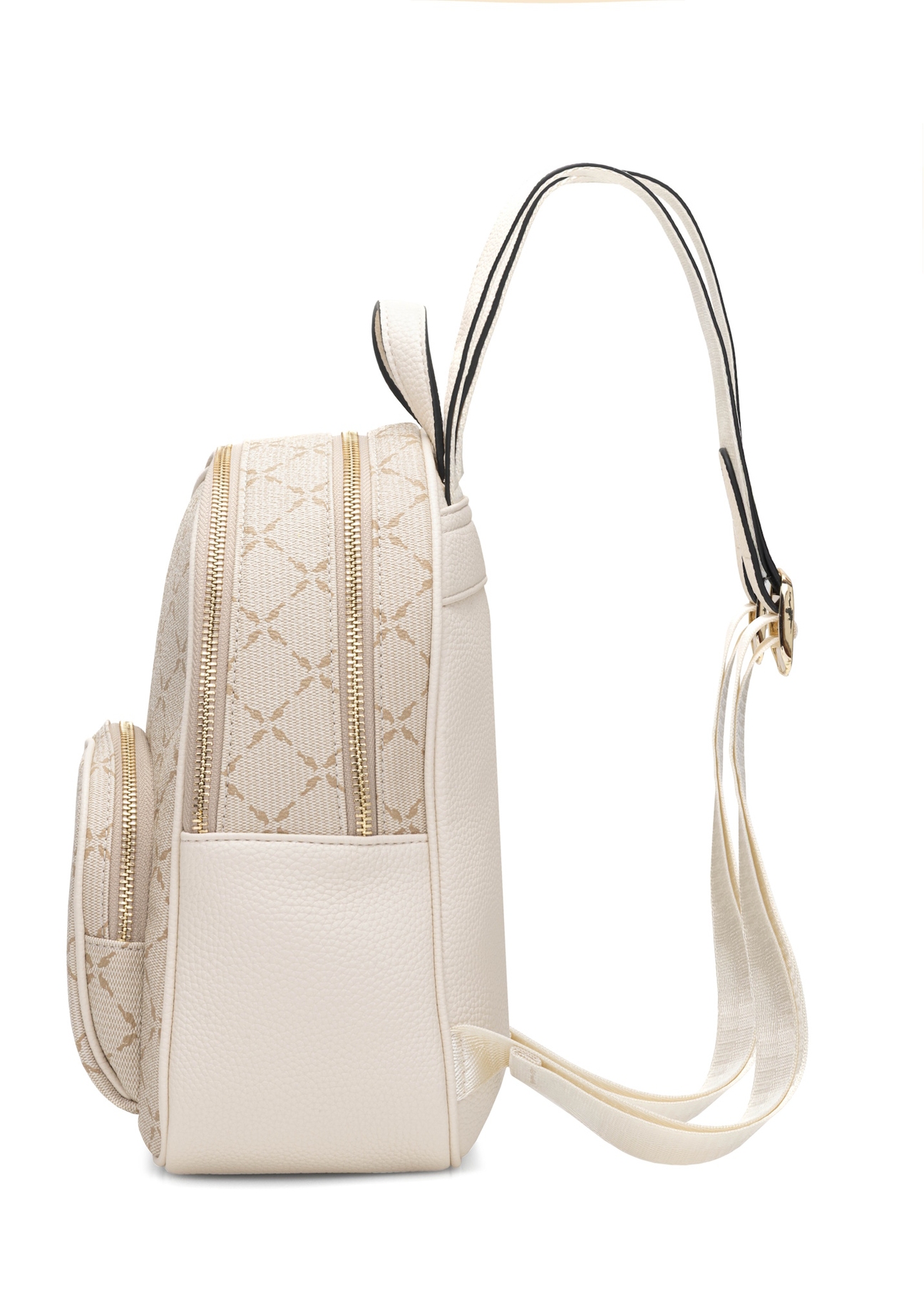 Cream women's backpack with monogram TOREC-1026-0P(W26), side product view on white background.