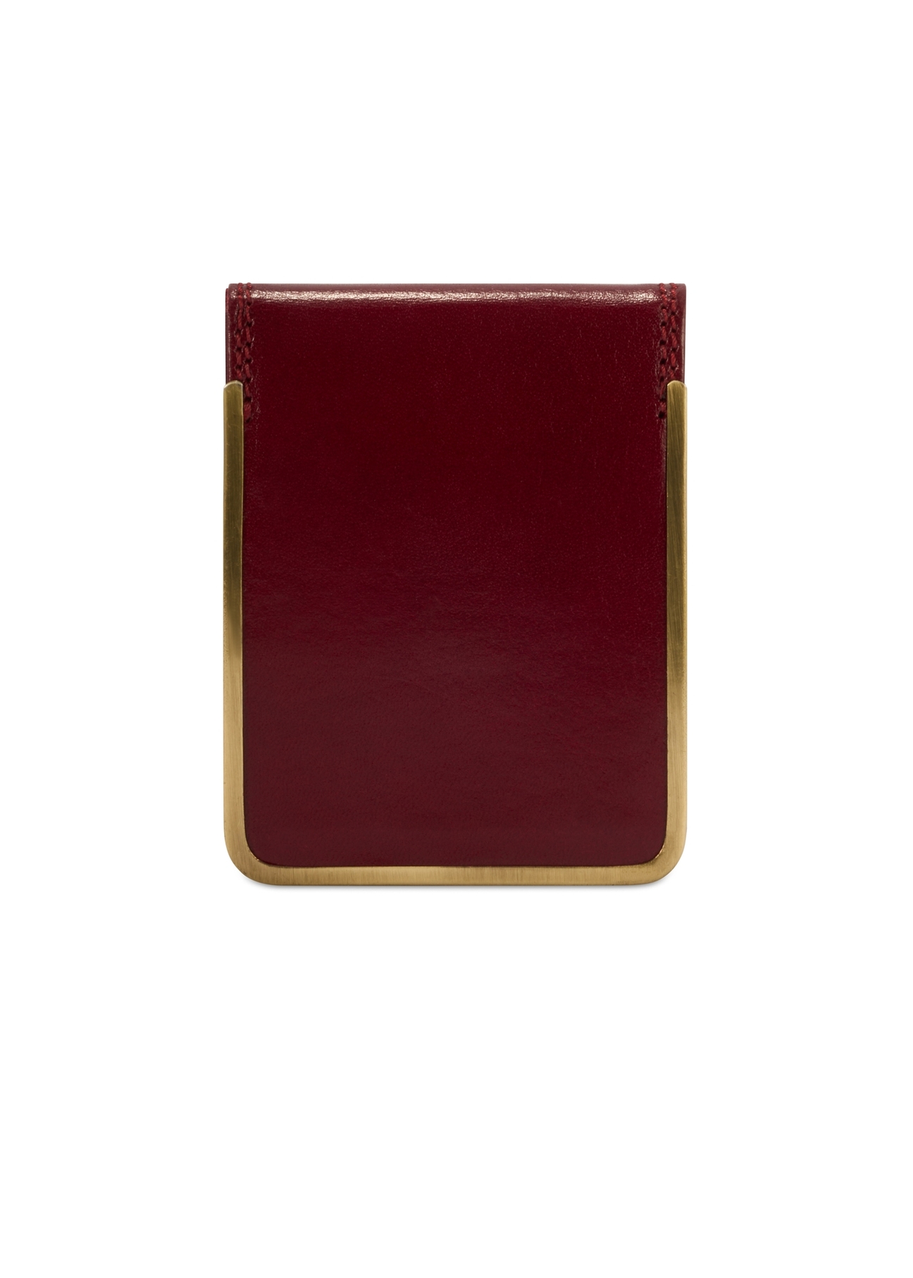 Burgundy leather business card case PL-101-41(KS), product view from the back on a white background.