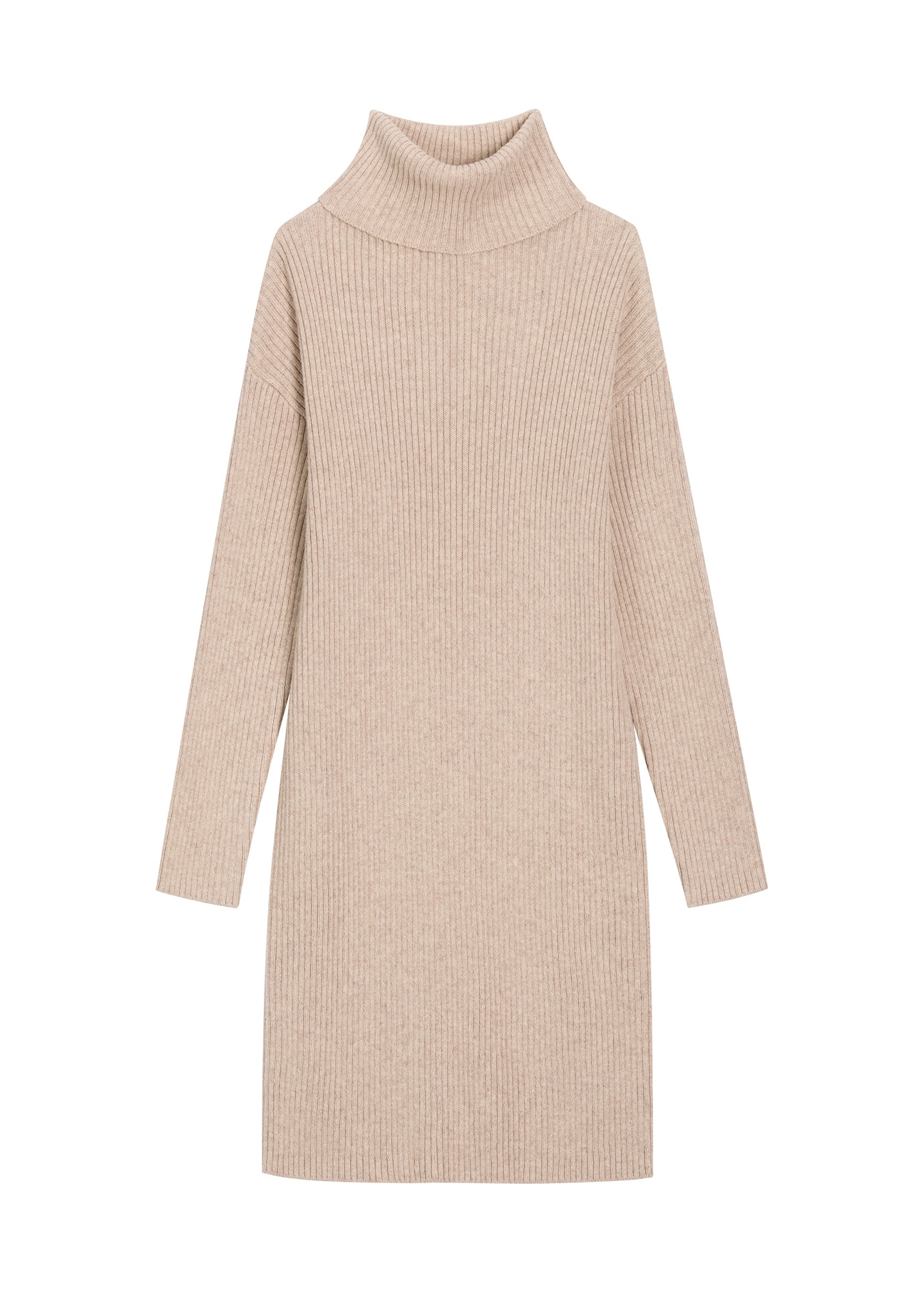 Beige sweater dress SUKDT-0295-1J(Z26) – front view of the product on a white background.