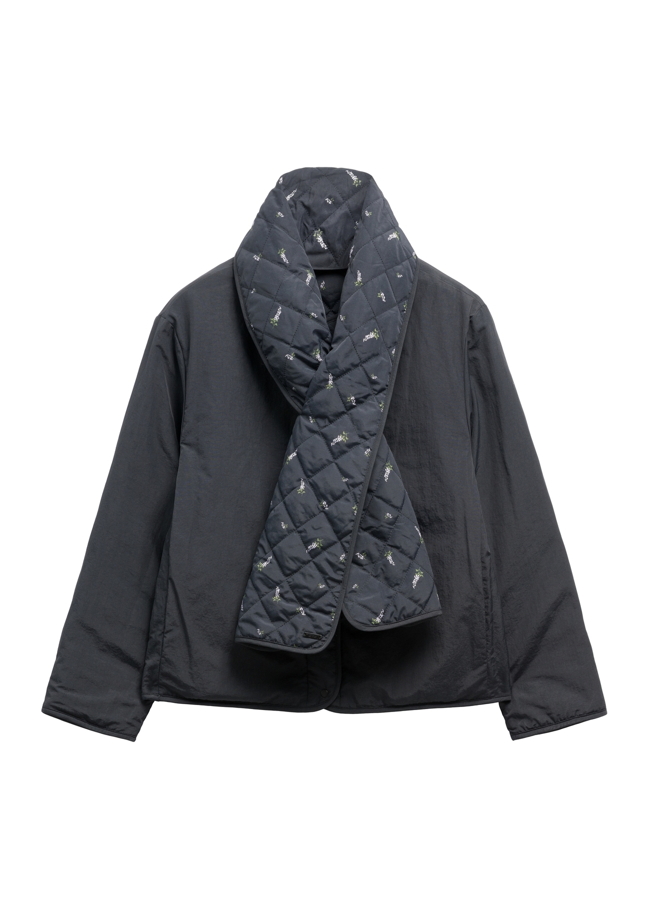 Women's reversible jacket with lilac pattern KURDT-0710-99(Z26) - front product view, on white background.
