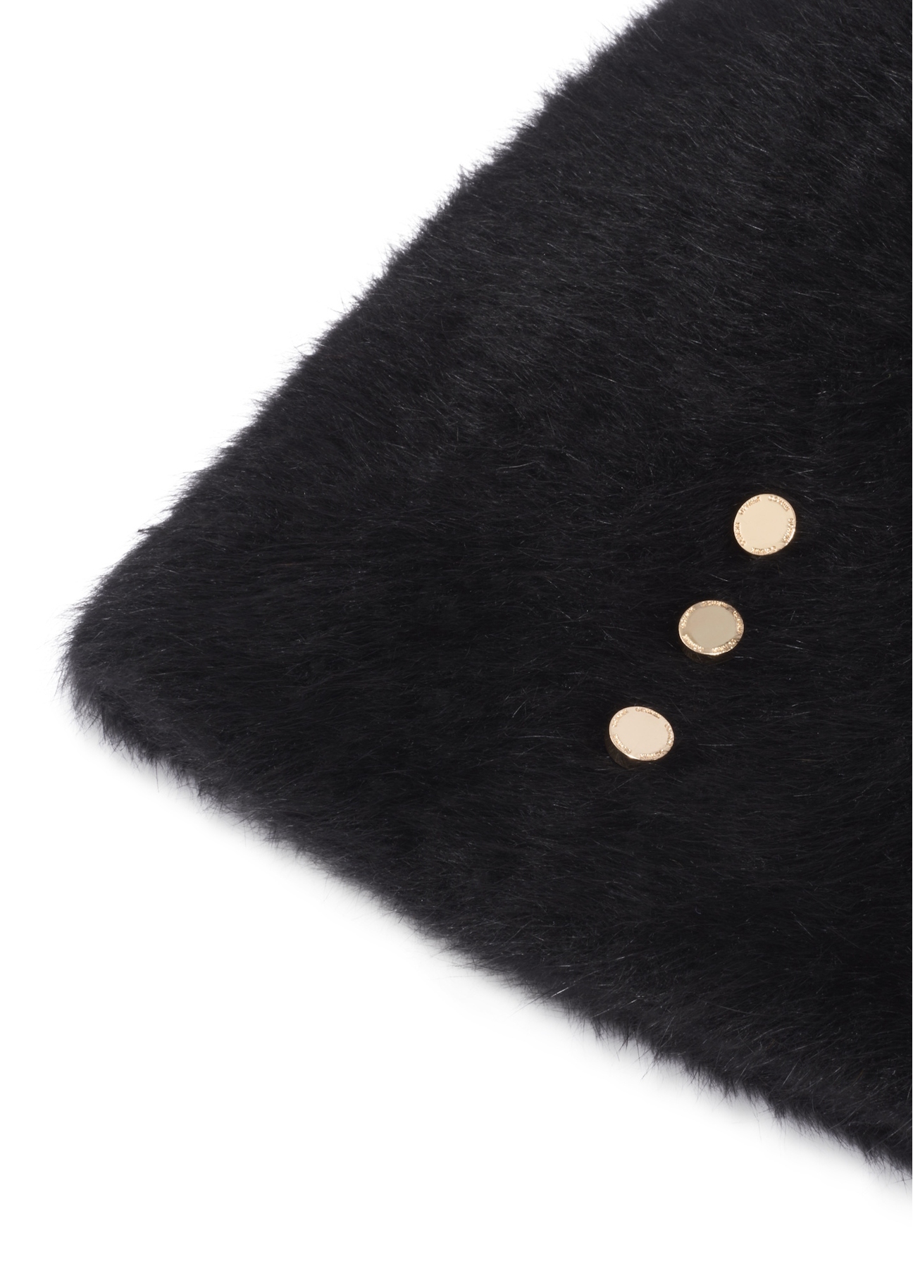 Black women's hat with rabbit fur CZADT-0023A-9E(Z26), close-up of the product detail on a white background.