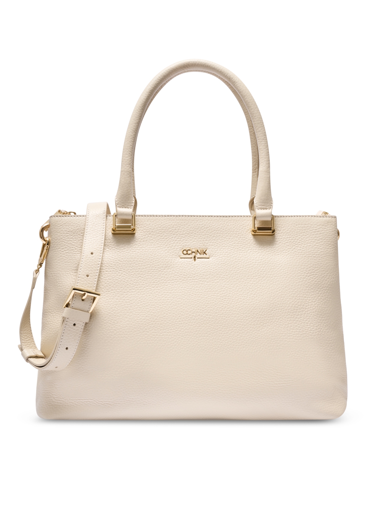 Cream leather women's shopper handbag TORES-1204-0B(W26), front product view on white background.