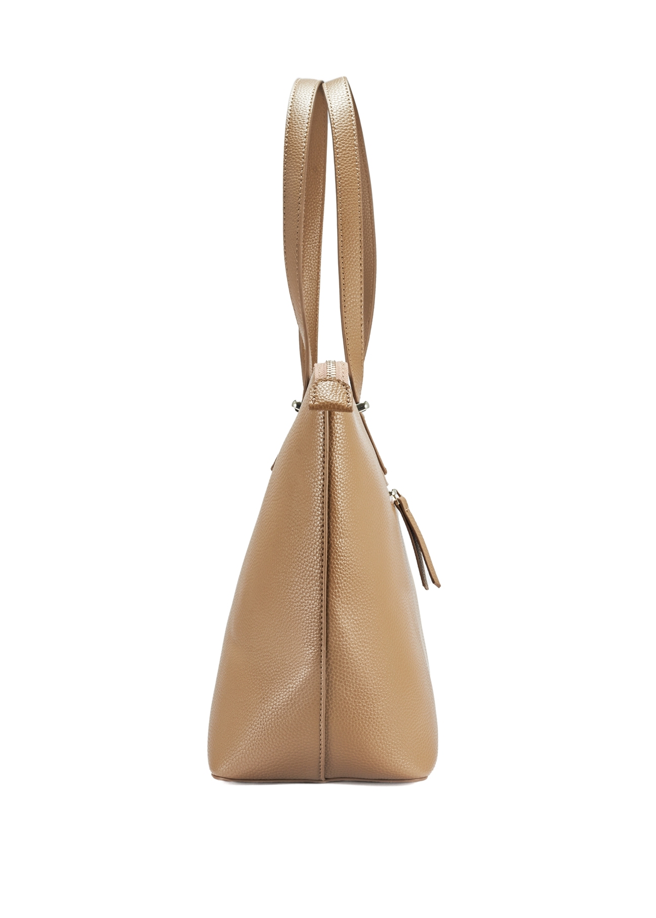 Beige large women's shopper bag TOREC-0953A-81(Z25), product view from the side on a white background.