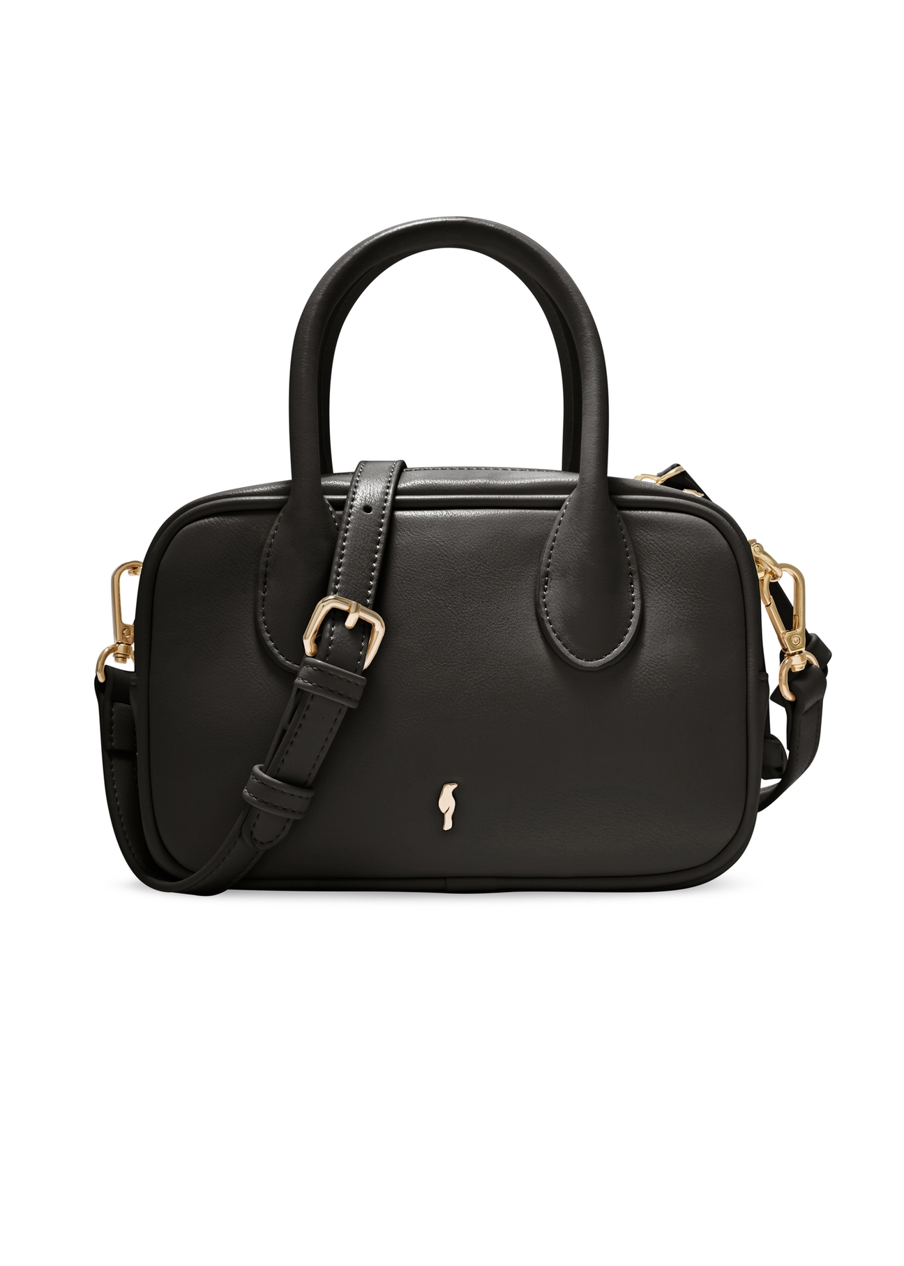 Small black women's handbag TOREC-1234-9G(W26), product view from the front on a white background.