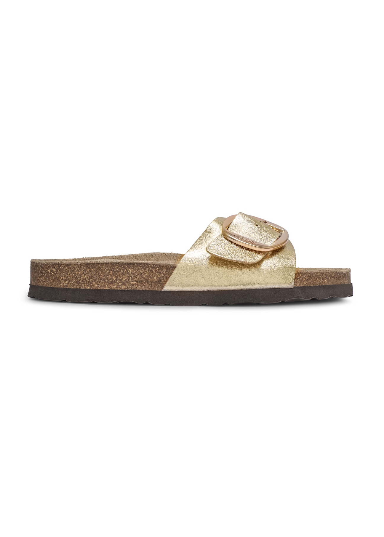 Women's gold leather flip-flops BUTYD-1157-2X(W26), side view of the product on a white background.