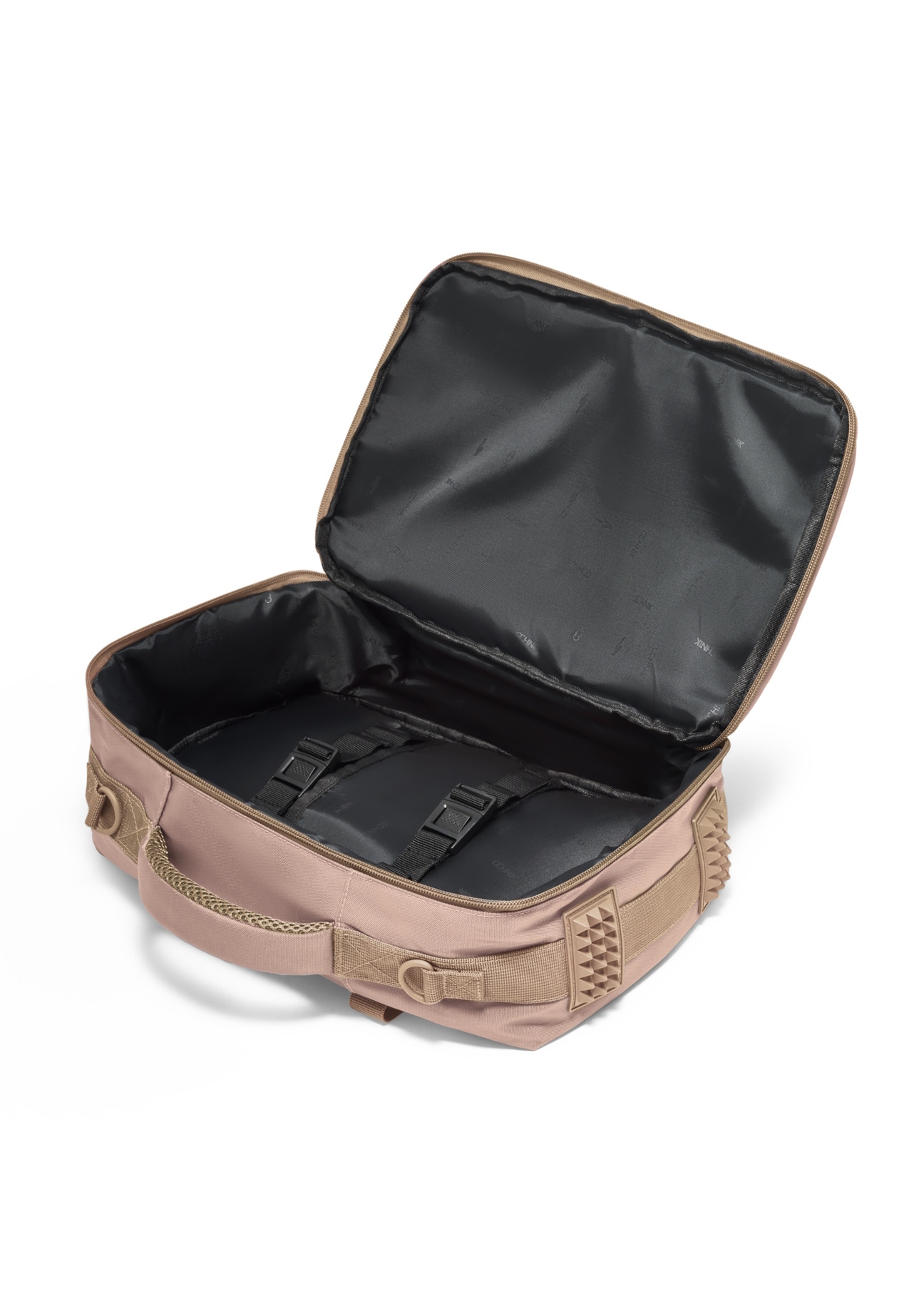 Dark beige airplane backpack PLCMN-0017-1C(Z26), product view inside on a light background.