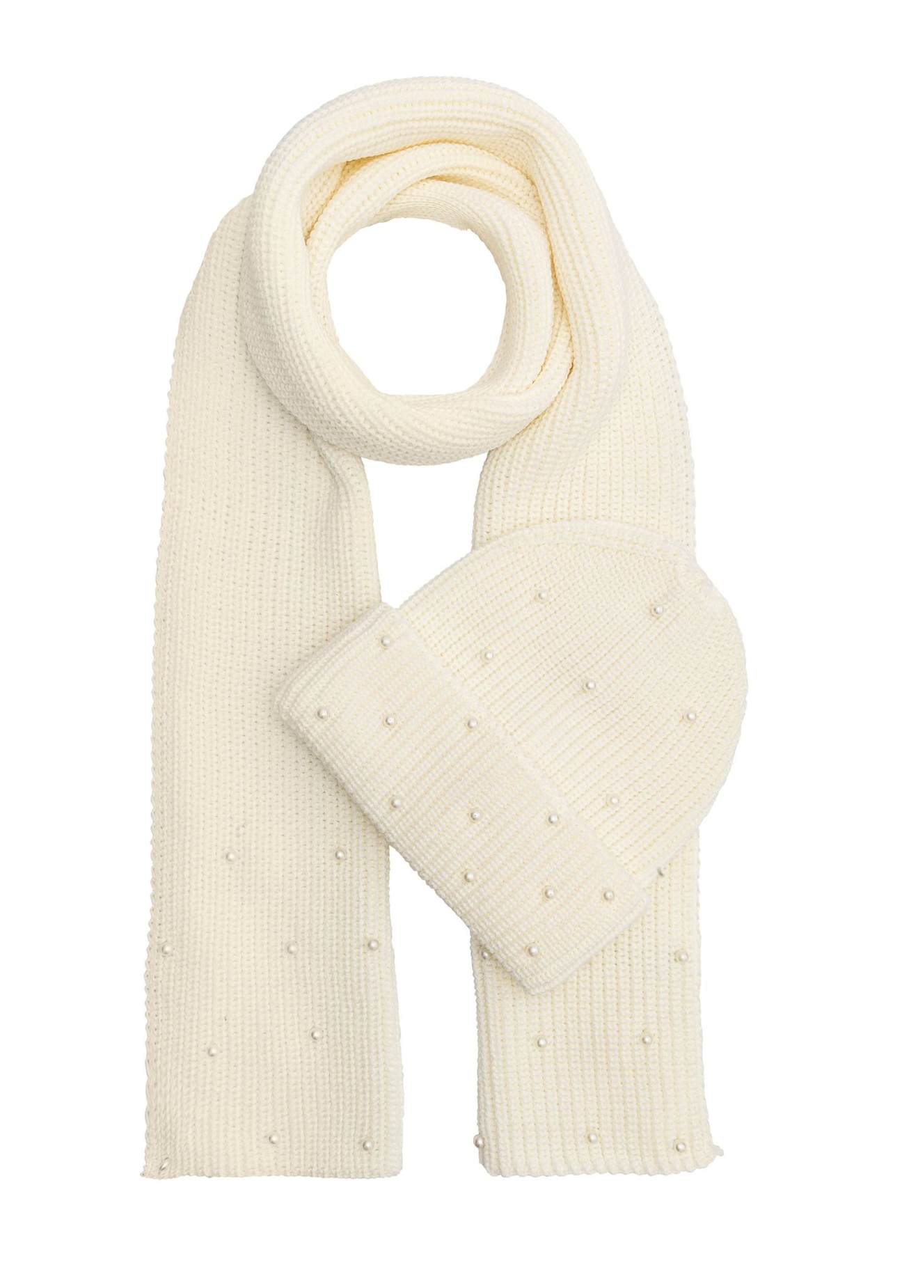 Cream hat and scarf set ZESDT-0011-11(Z25) - front product view on white background.