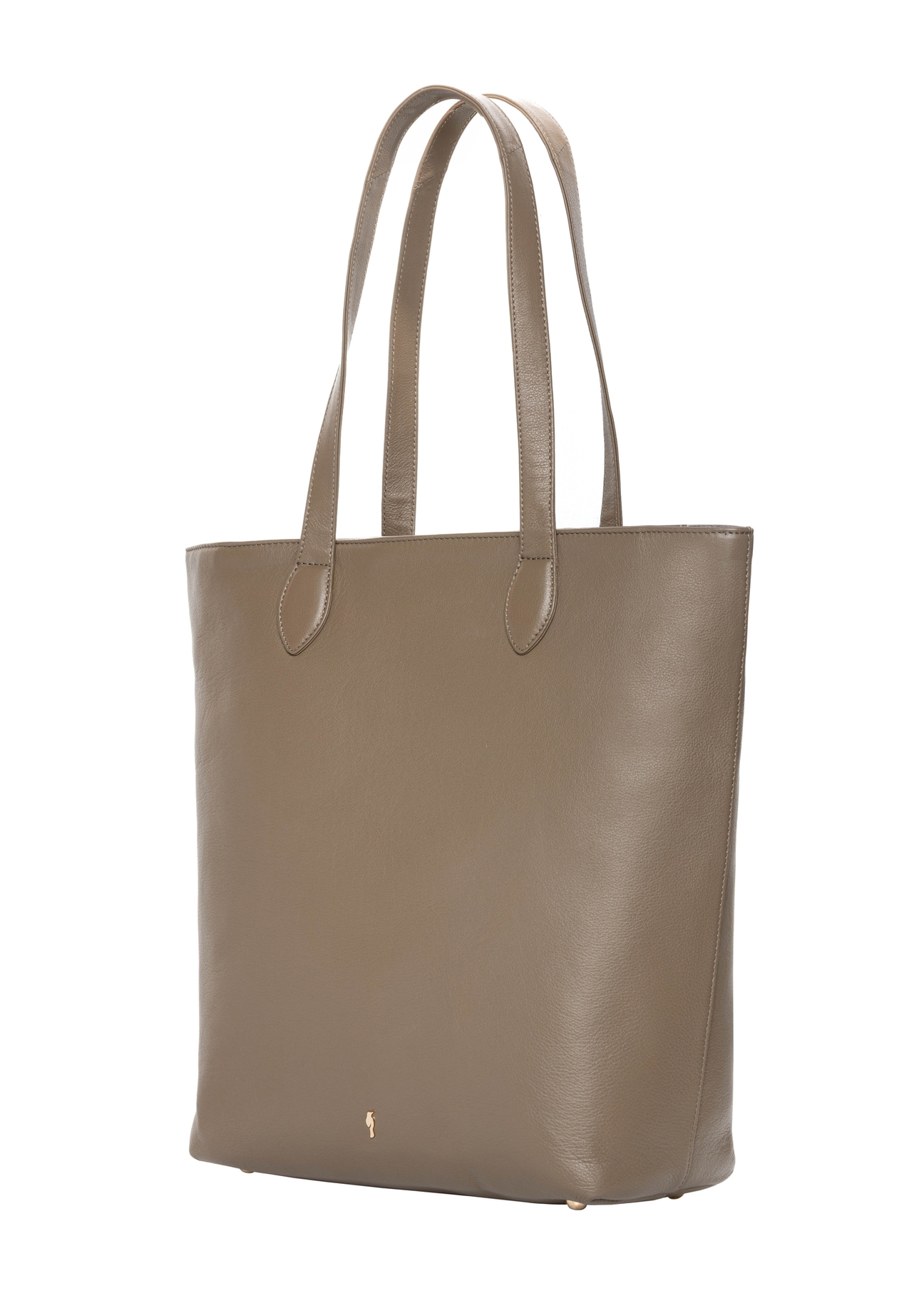 Cool beige leather shopper bag TORES-1312-1K(Z26). Side view, diagonal, on a white background.