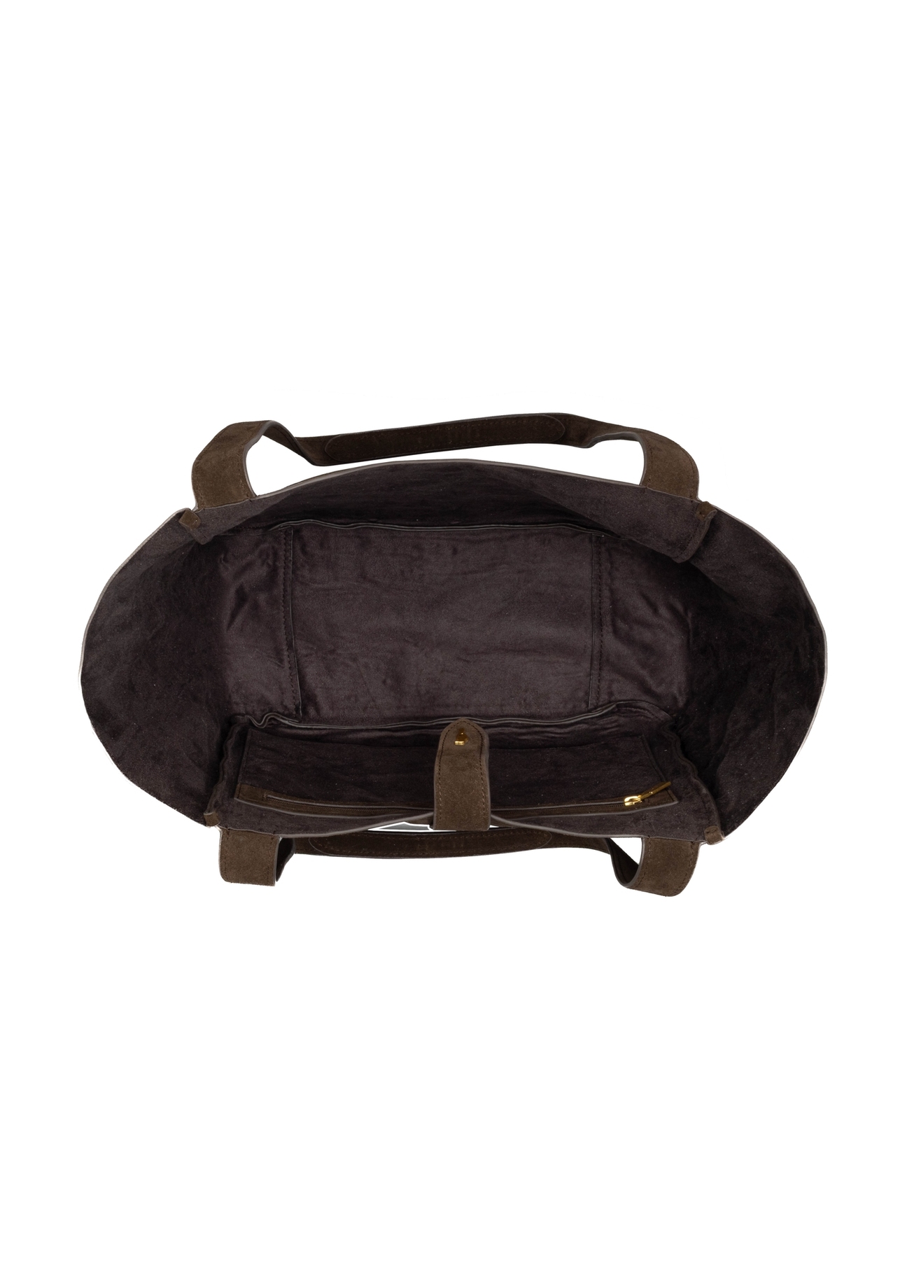 Women's brown suede shopper bag TORES-1422-1I(Z26), product view inside on white background.