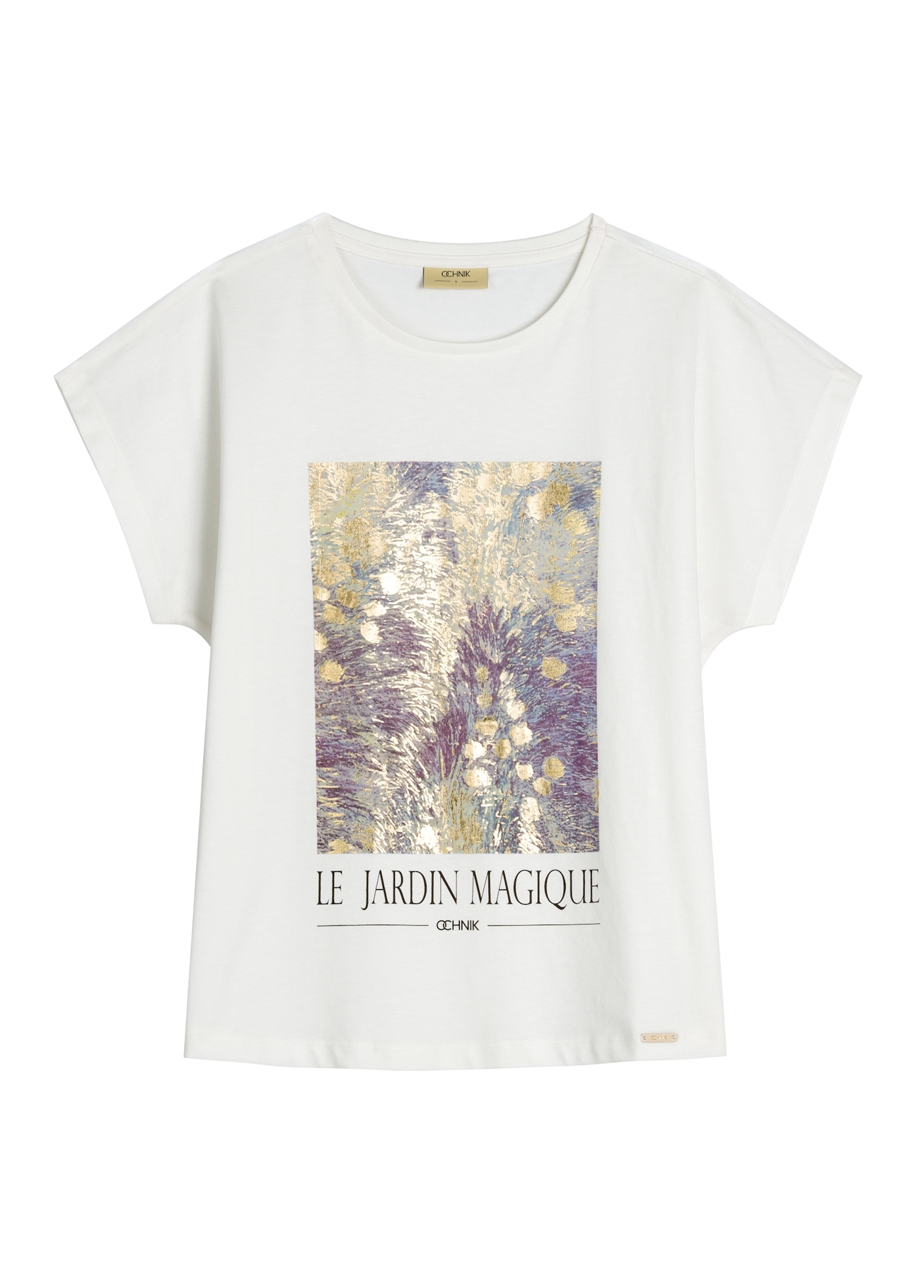 Cream women's T-shirt with print TSHDT-0160-0B(W26)