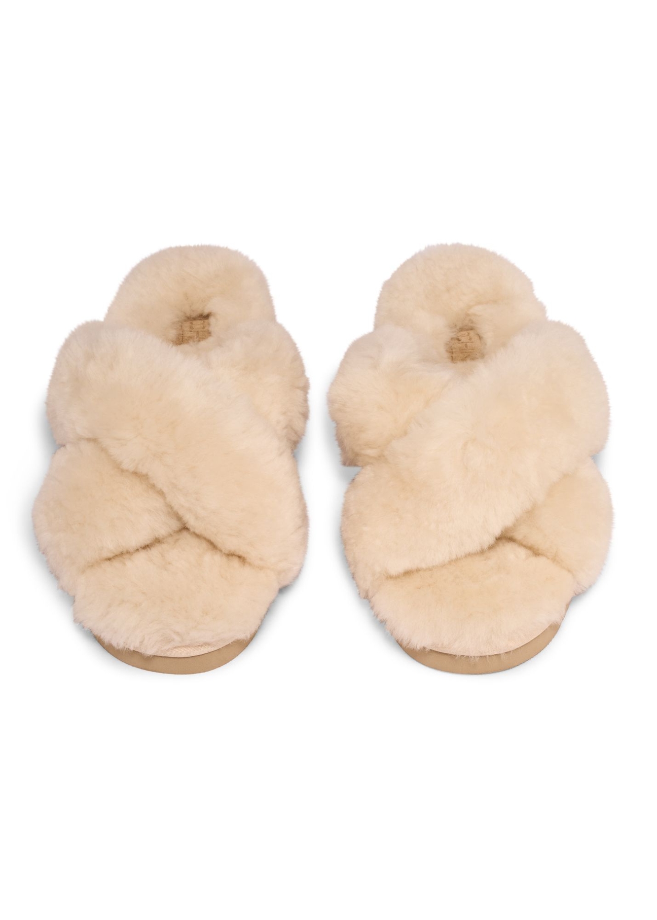 Beige women's wool slippers BUTYD-1320-0B(Z26) – top view of the product on a white background.