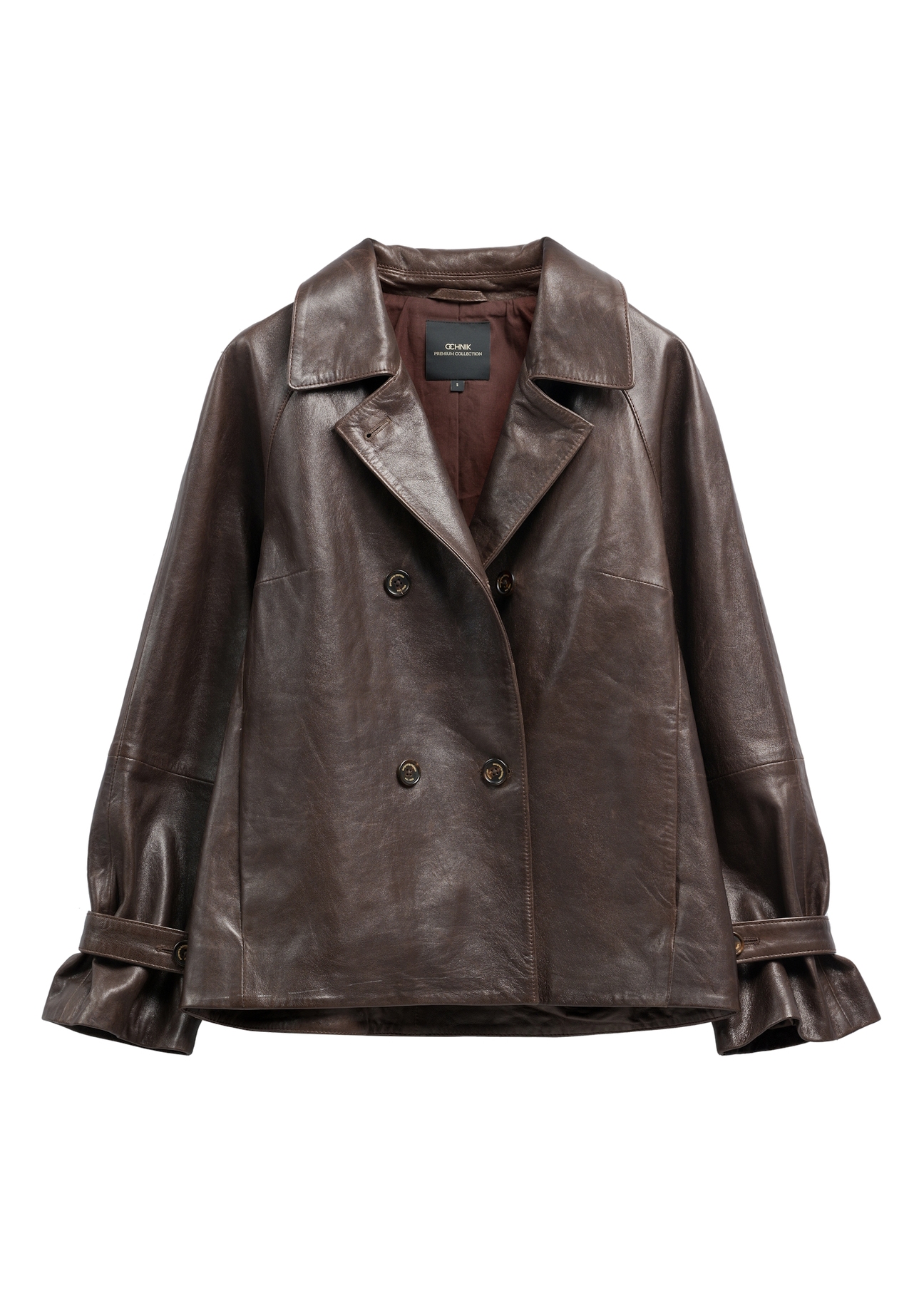 Women's dark brown leather jacket KURDS-0604-1I(W26), front product view on white background.