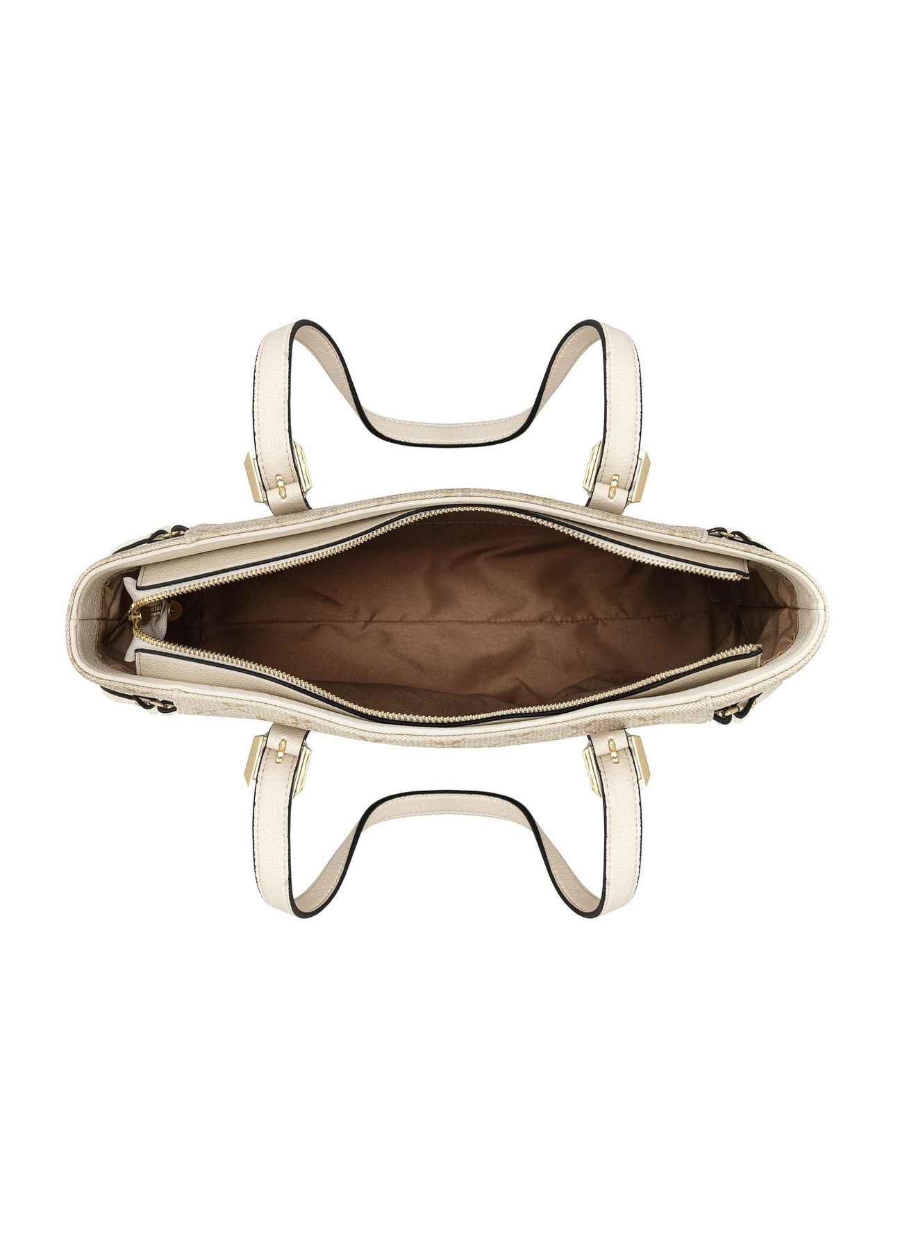 Cream monogram shopper bag TOREC-1029-0P(W26) - top view of the product on a white background.