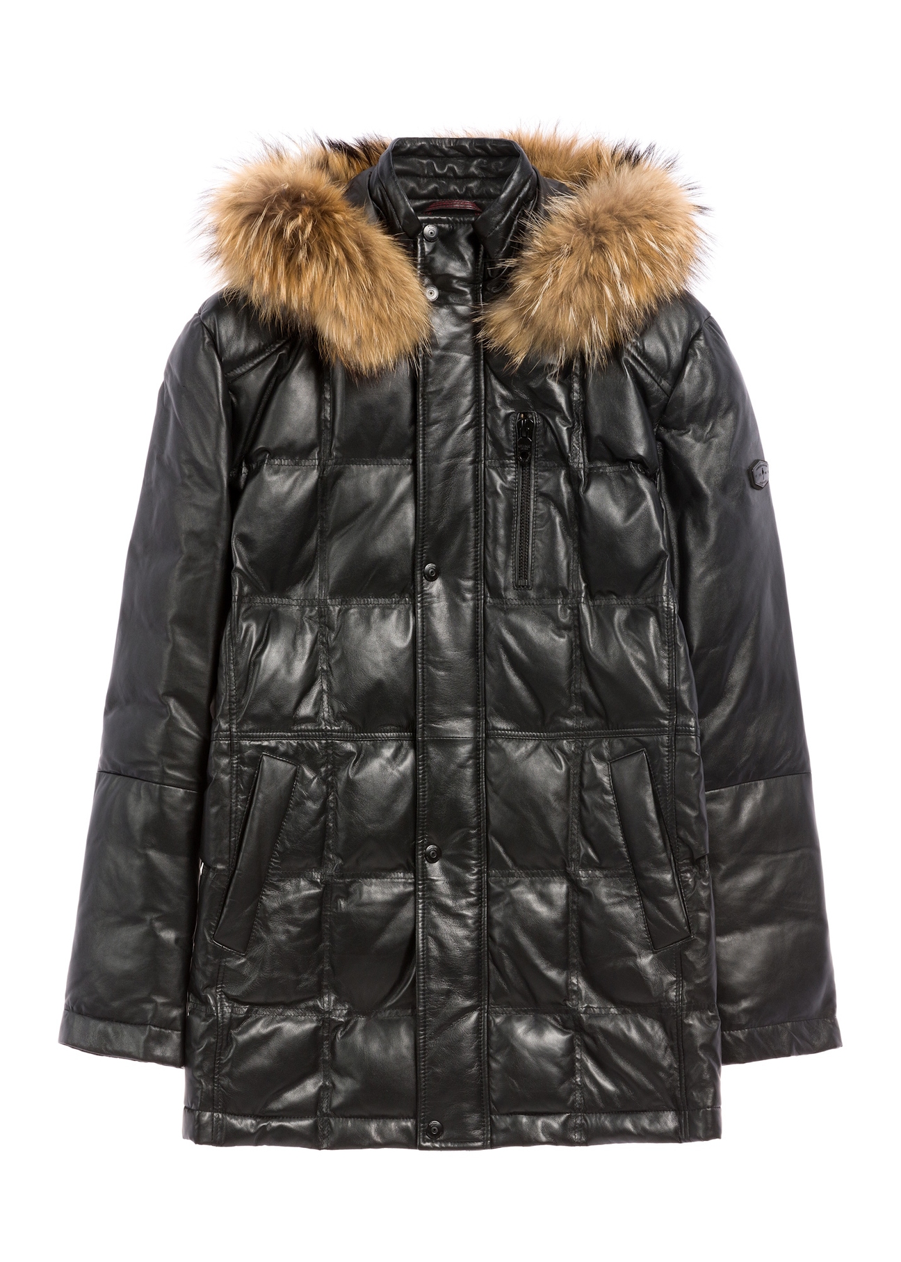 Men's black insulated leather jacket KURMS-0348-99(Z26), front view on a white background.
