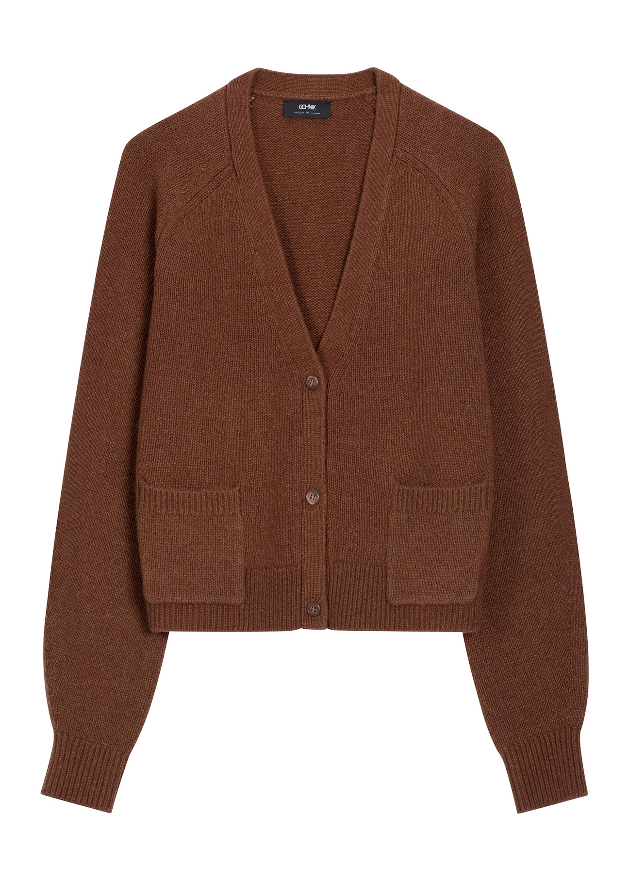 Brown women's wool cardigan KARDT-0071-1H(Z26), front product view on white background.