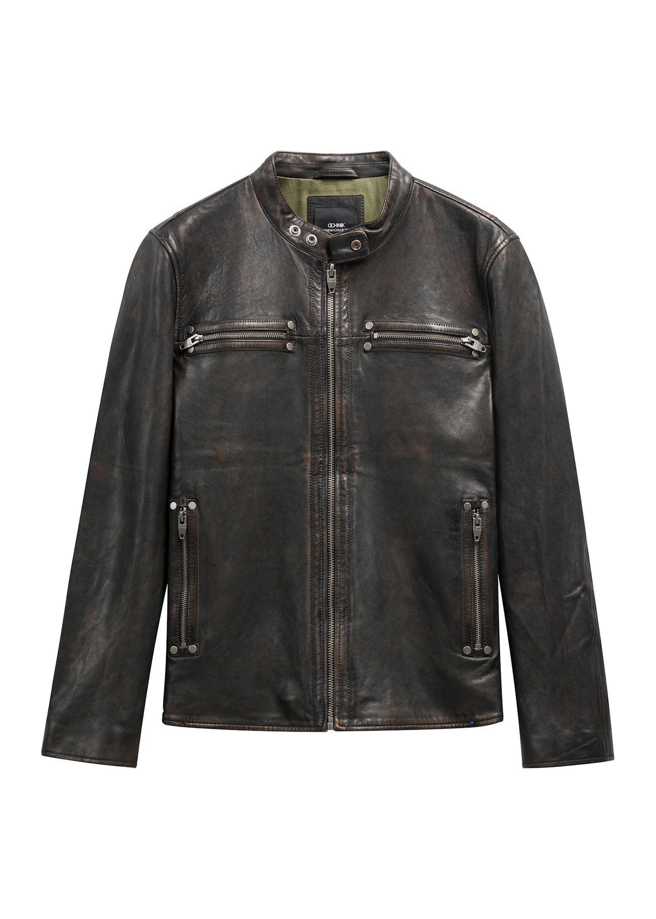 Men's vintage leather jacket KURMS-0421-9J(Z26), front product view on white background.