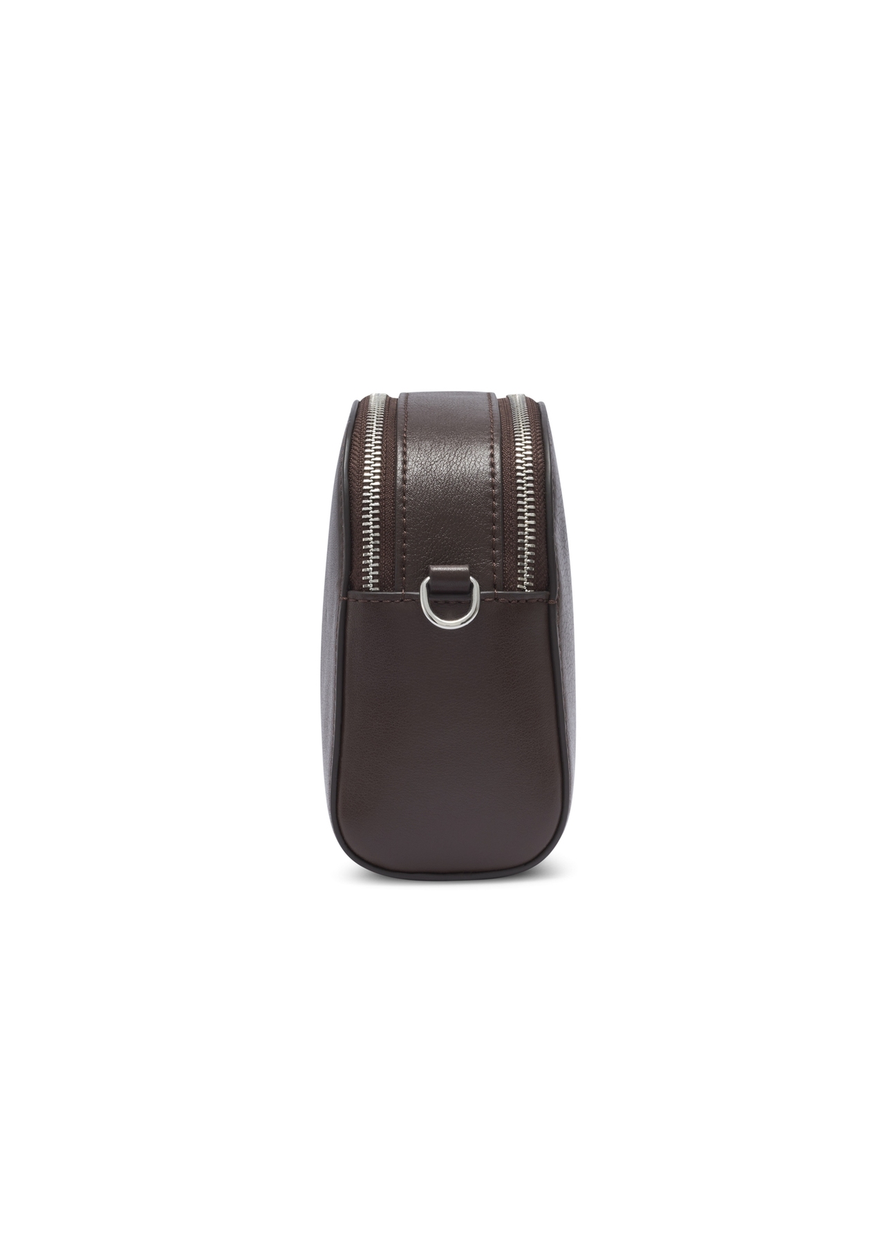 Small brown two-compartment leather women's handbag TORES-1349-1H(Z26), side view of the product on a light background.