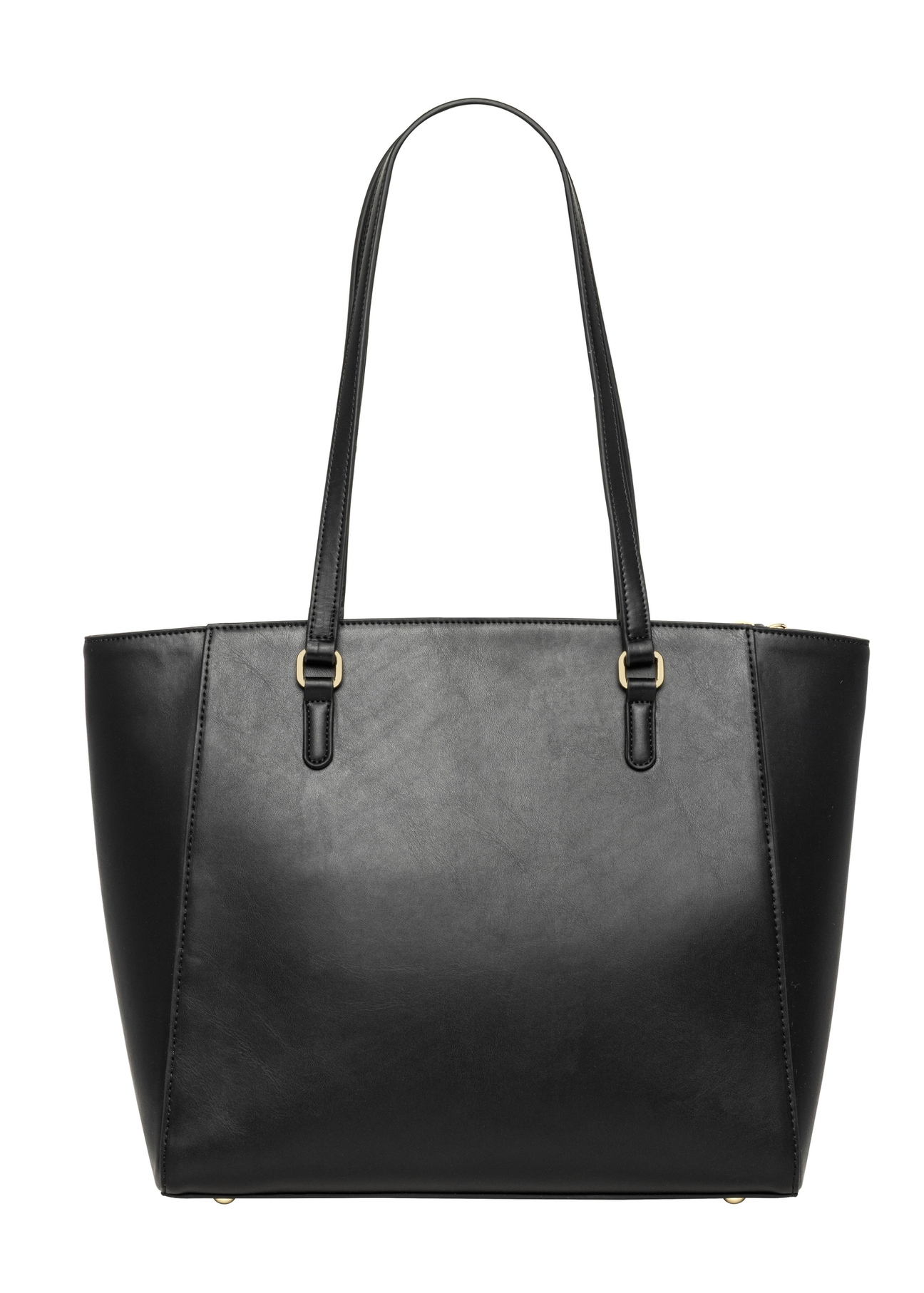 Black women's shopper bag with monogram TOREC-1291-9P(Z26), product view from the back on a white background.