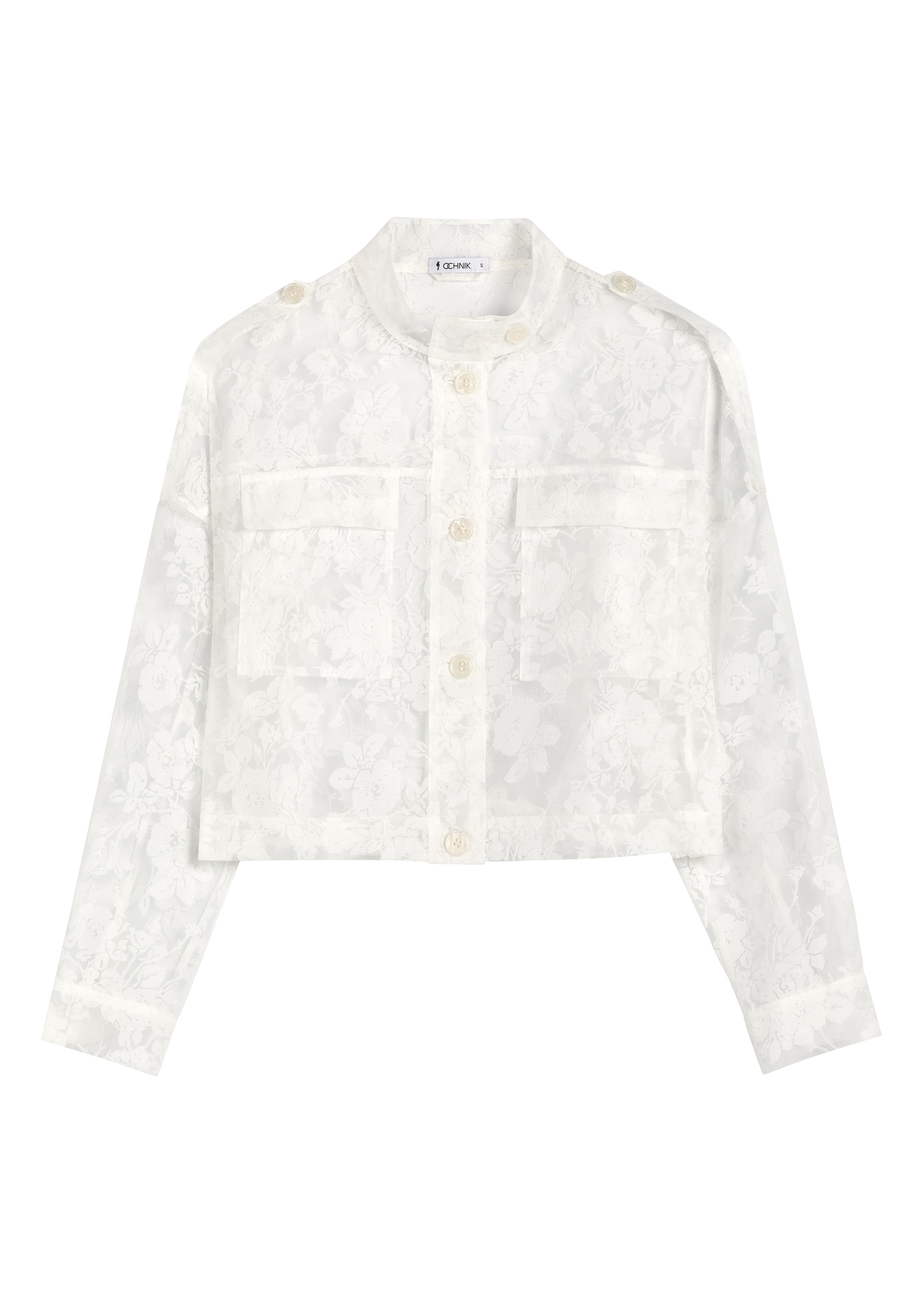 Women's white lace shirt KURDT-0637-0A(W26) - front product view, on white background.