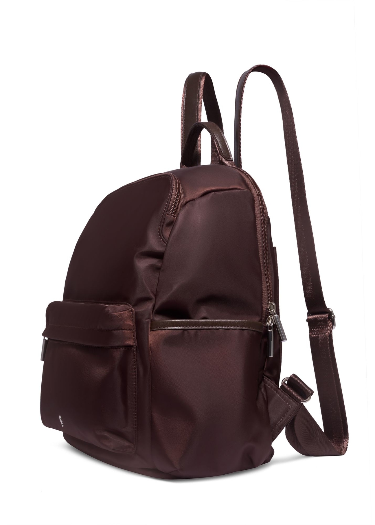 Brown women's backpack TOREN-0357-1I(Z26), diagonal product view on white background.