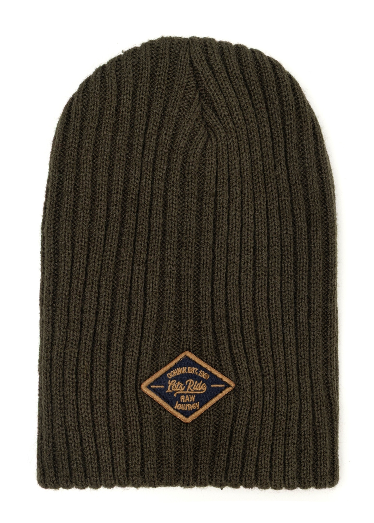 Men's green winter hat CZAMT-0011-8B(Z26), front product view on white background.