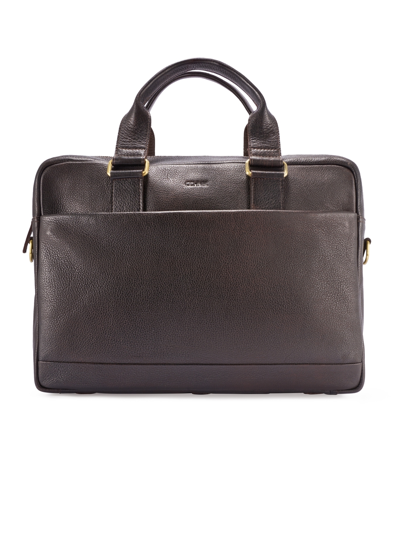 Brown leather men's briefcase TORMS-0503-1I(W26) - front product view, on white background.