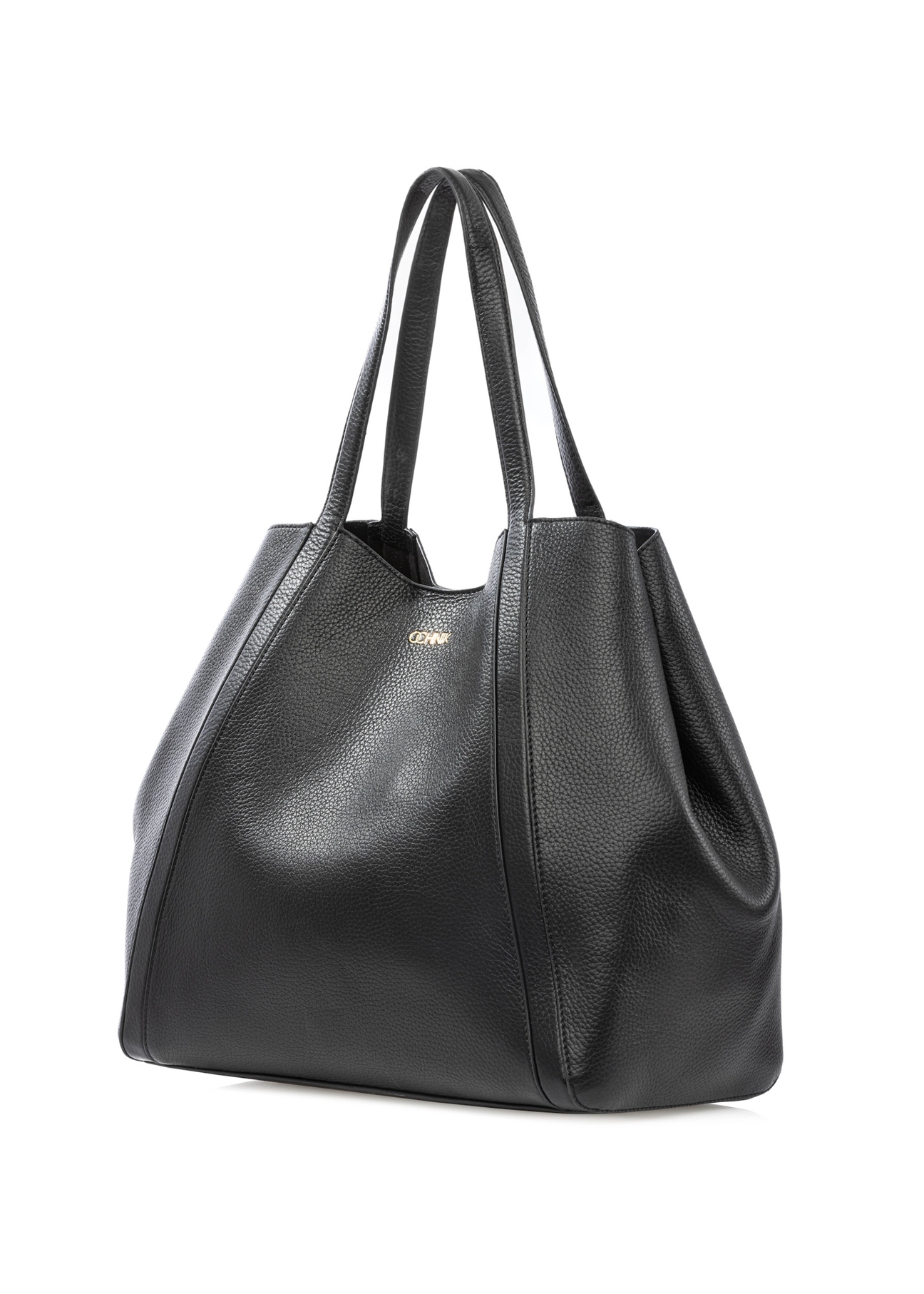 Black leather women's shopper bag TORES-1208-9I(W26), diagonal product view on white background.