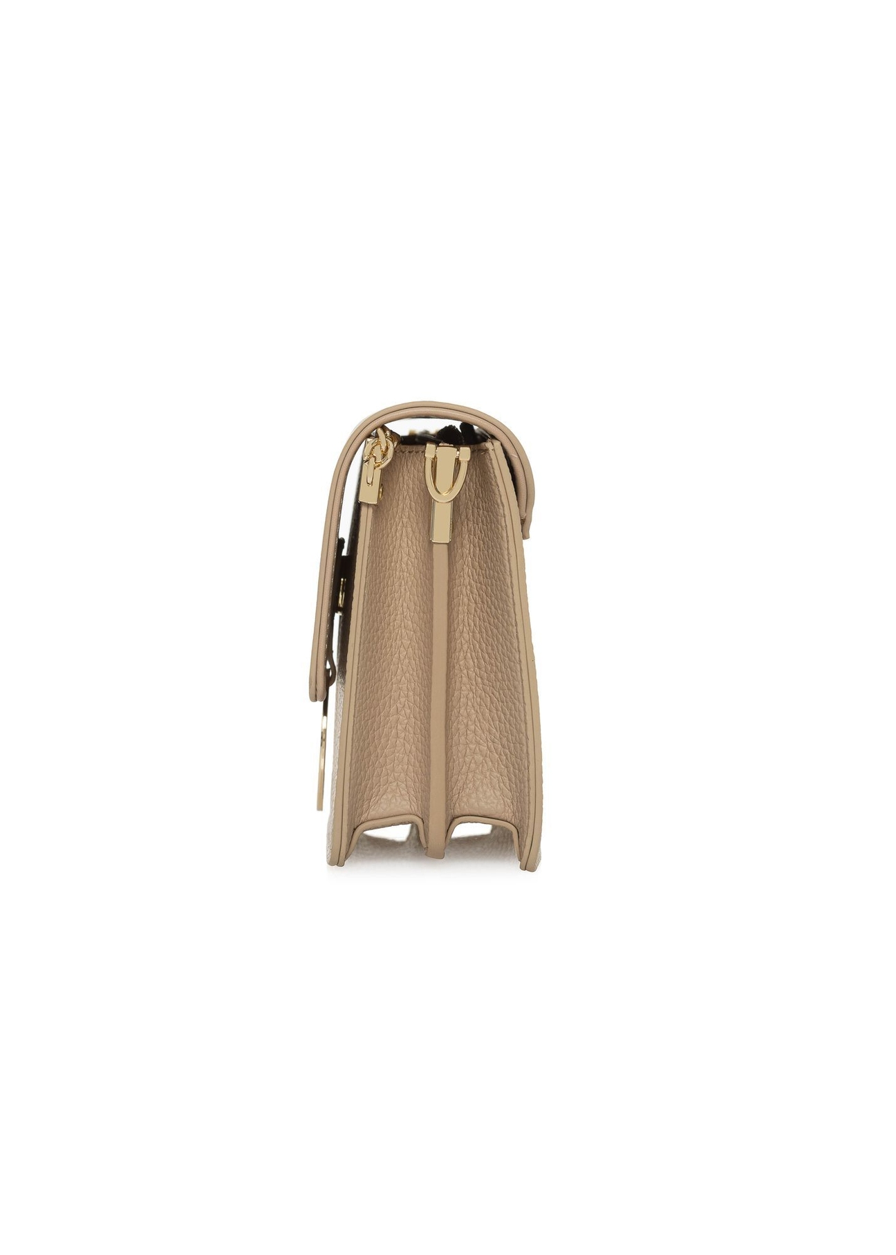 Beige women's handbag with monogram TOREC-0536C-81(Z25), side view of the product on a white background.