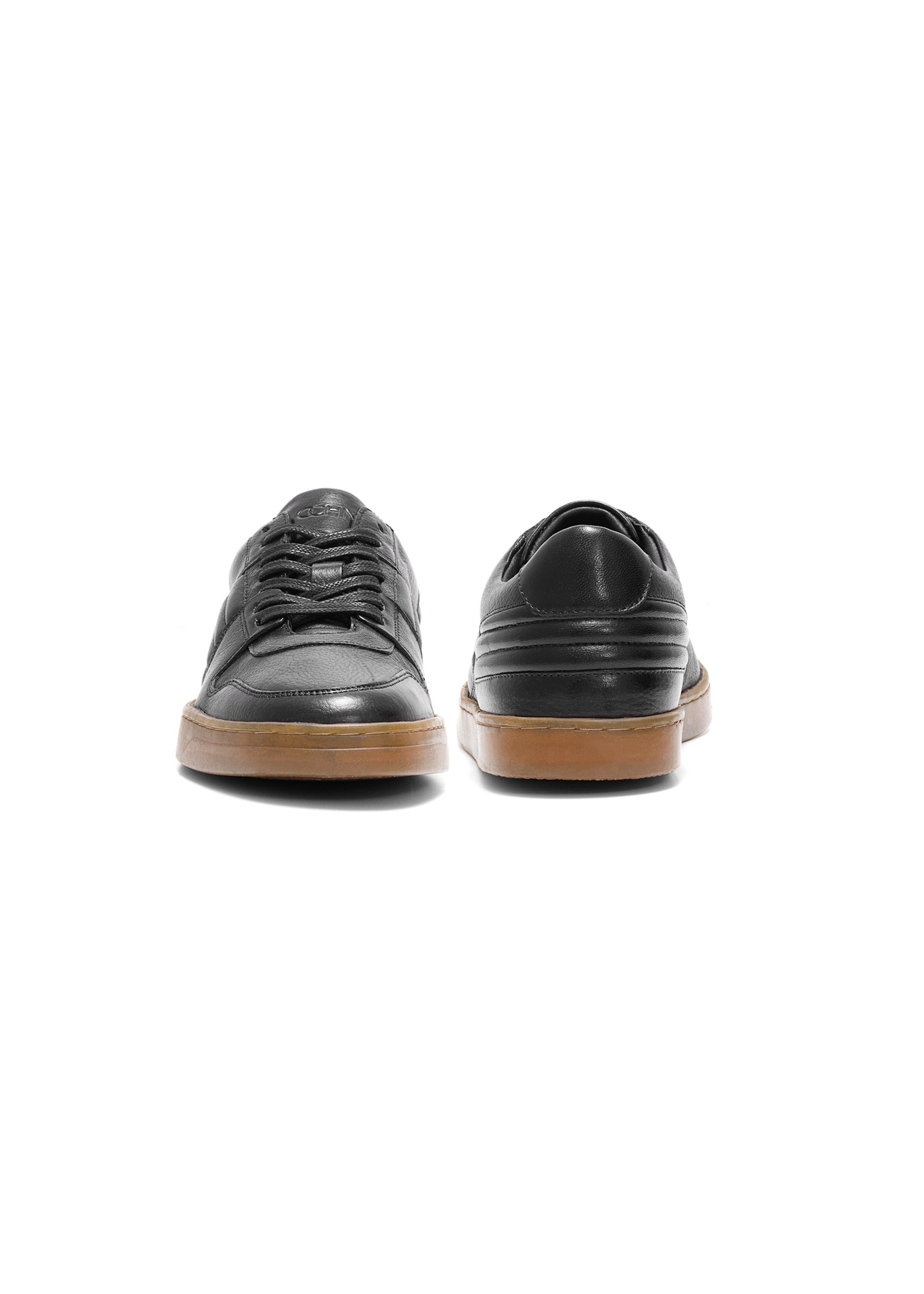 Black men's leather shoes BUTYM-0505-99(Z25), front and back product view on white background.