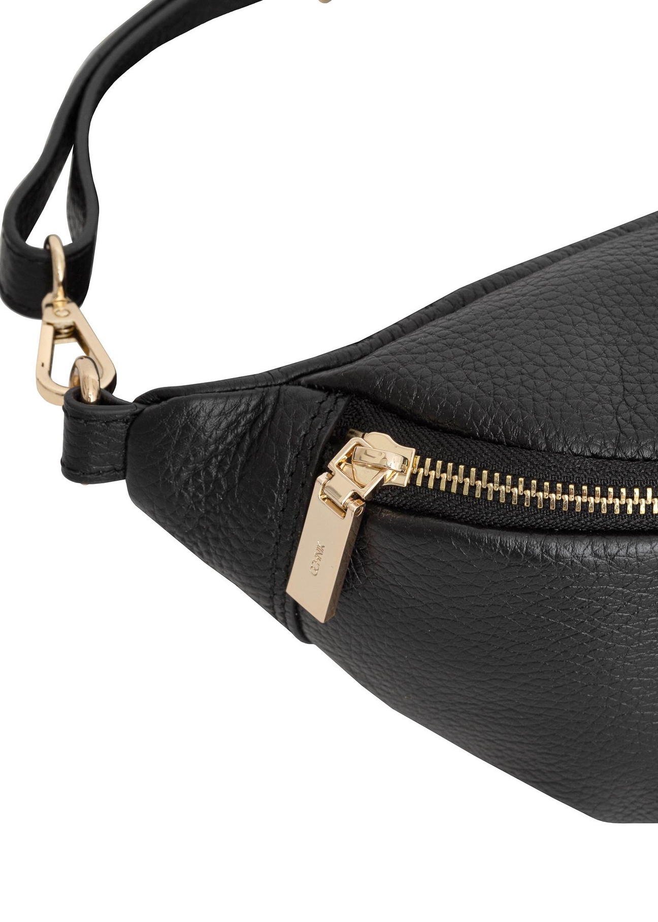 Women's black leather waist bag TORES-0894D-99(Z25) - close-up of the detail on a white background.