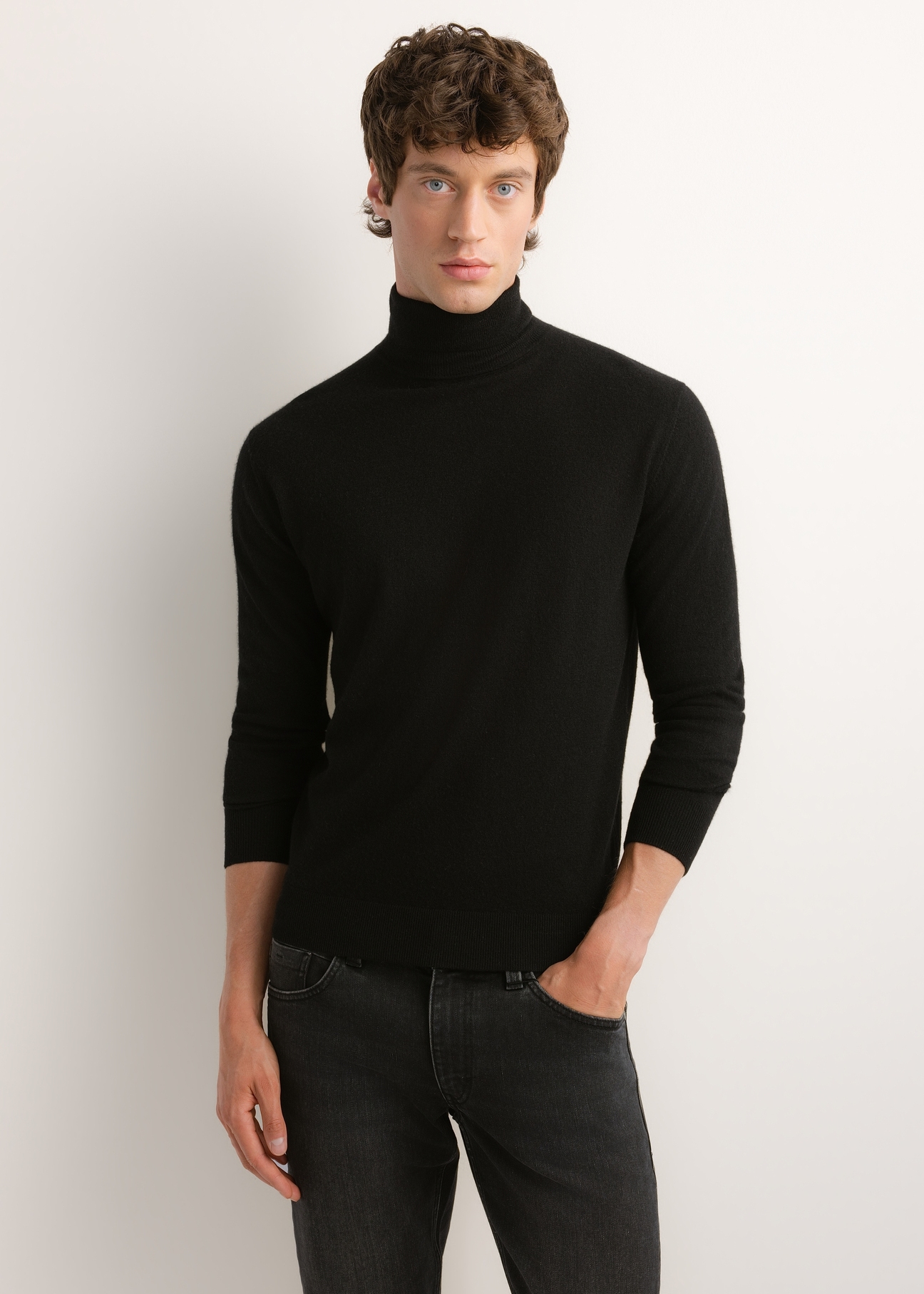 Men's wool turtleneck in black SWEMT-0198-99(Z26)