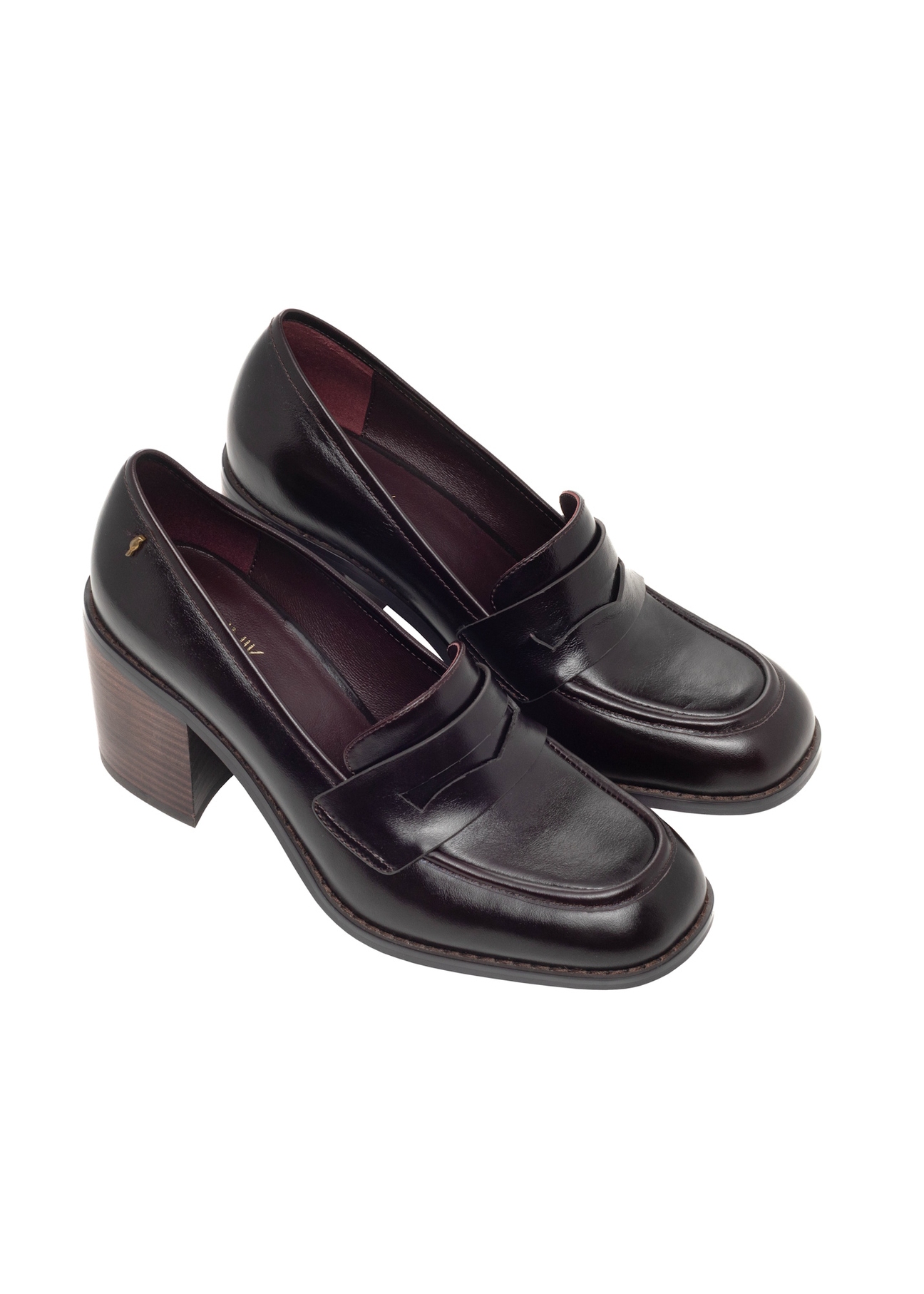 Burgundy women's leather pumps BUTYD-1351-4E(Z26), diagonal product view on white background.