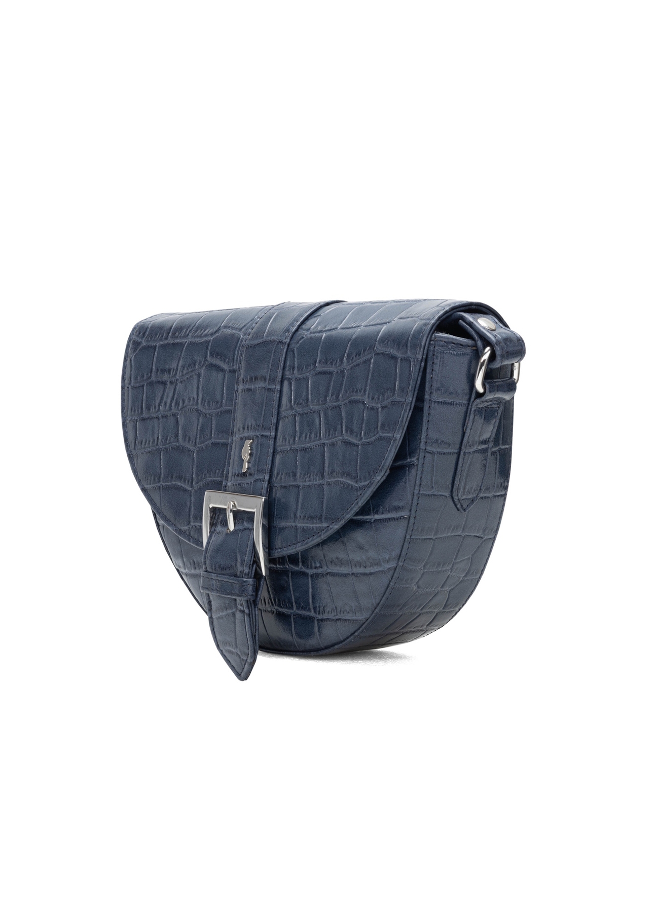 Navy blue croco leather handbag TORES-0707F-7D(W26), diagonal product view on white background.