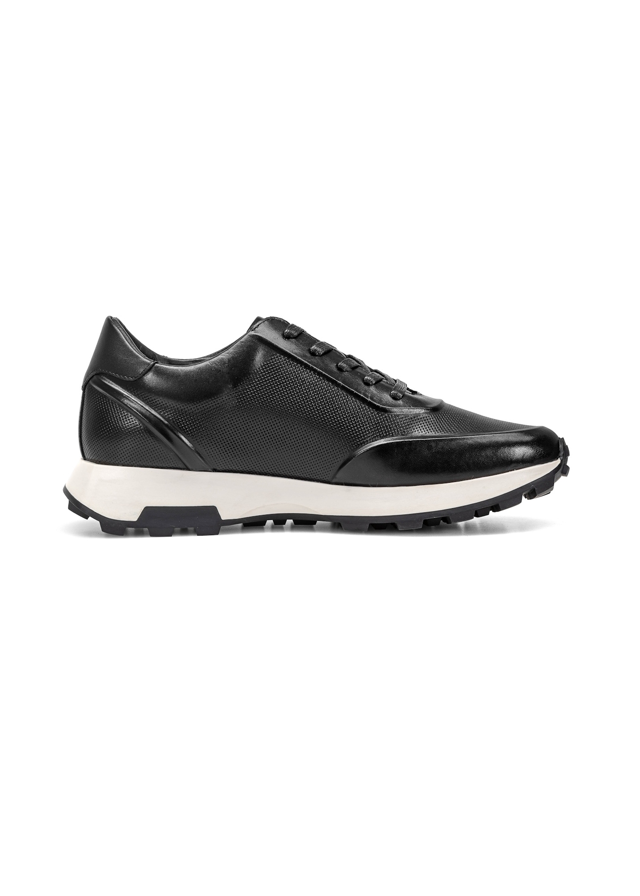 Black leather men's sneakers BUTYM-0493-99(W25)-03