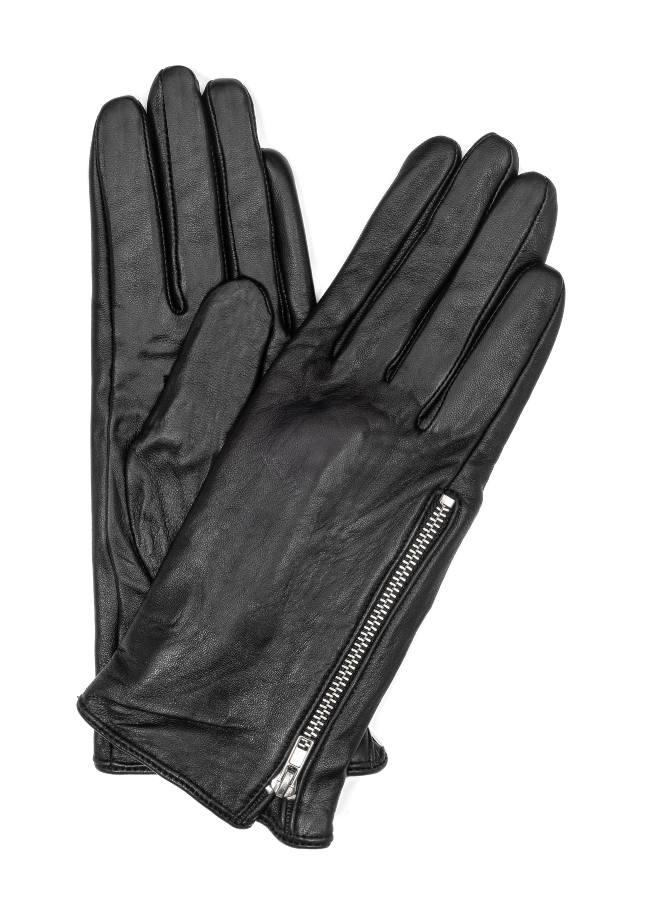 Women's leather gloves with zipper REKDS-0003A-99(Z25), front product view on white background.