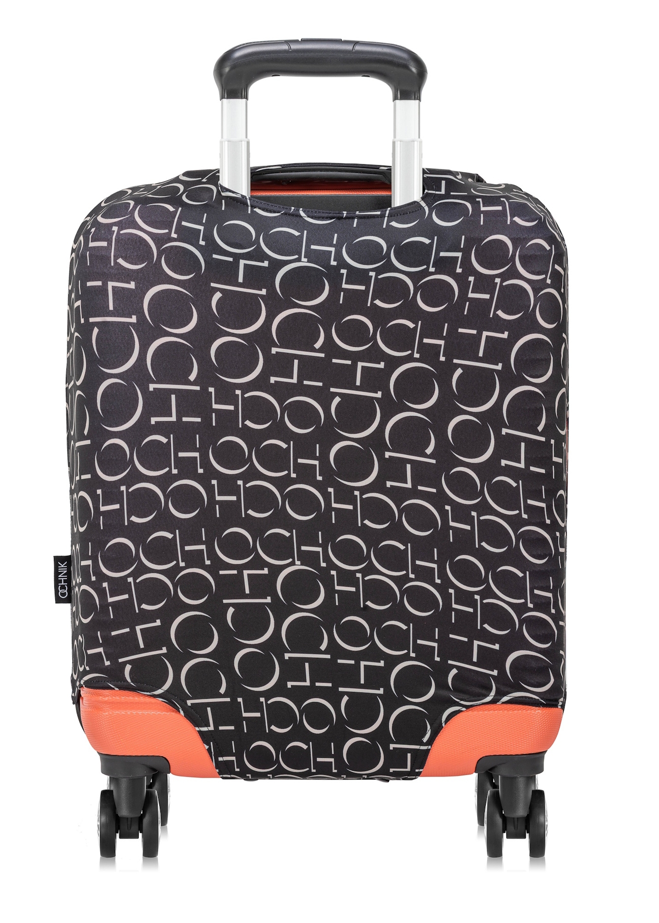Small suitcase cover with monogram AW-013-0001-98-S(W25), view of the product on the suitcase on a white background.