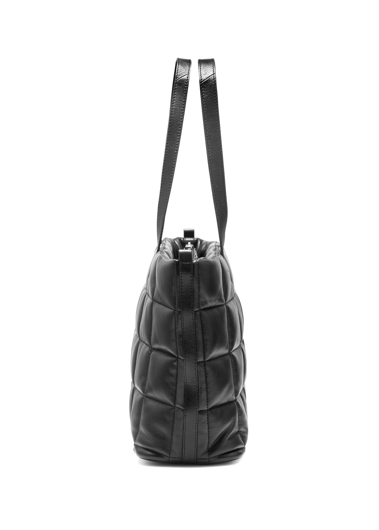 Large leather black quilted handbag TORES-1196-99(Z25), side view of the product on a white background.